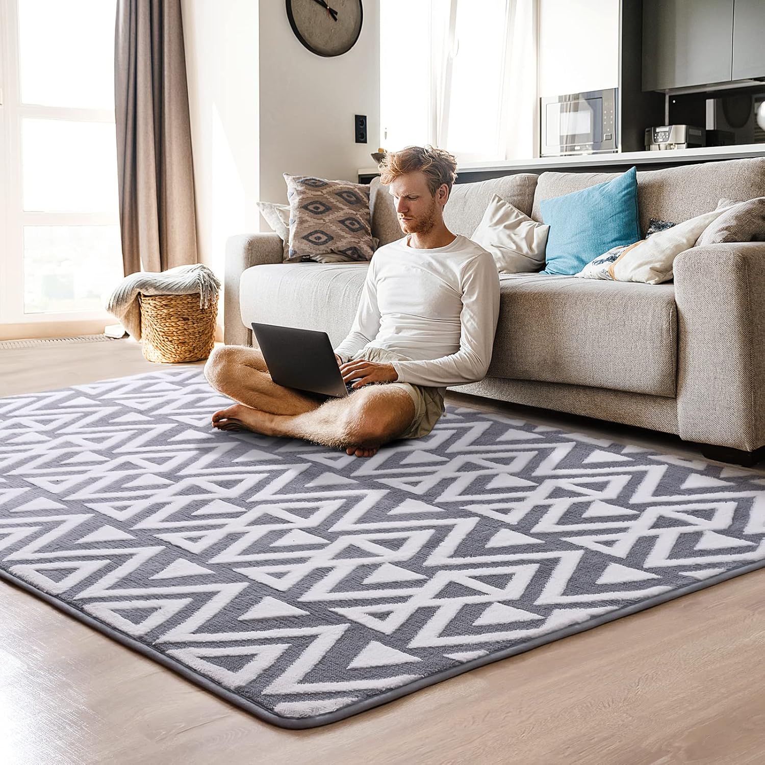 Unirea Geometric Shag Area Rug, Special Fluffy Car...