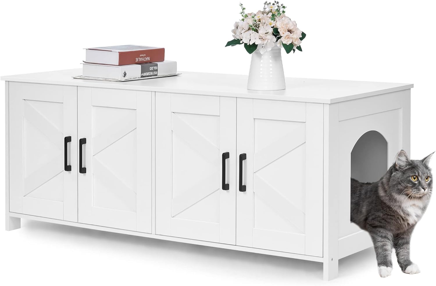 Homhedy Cat Litter Box Enclosure for 2 Cats, Litter Box Furniture Hidden with Do...
