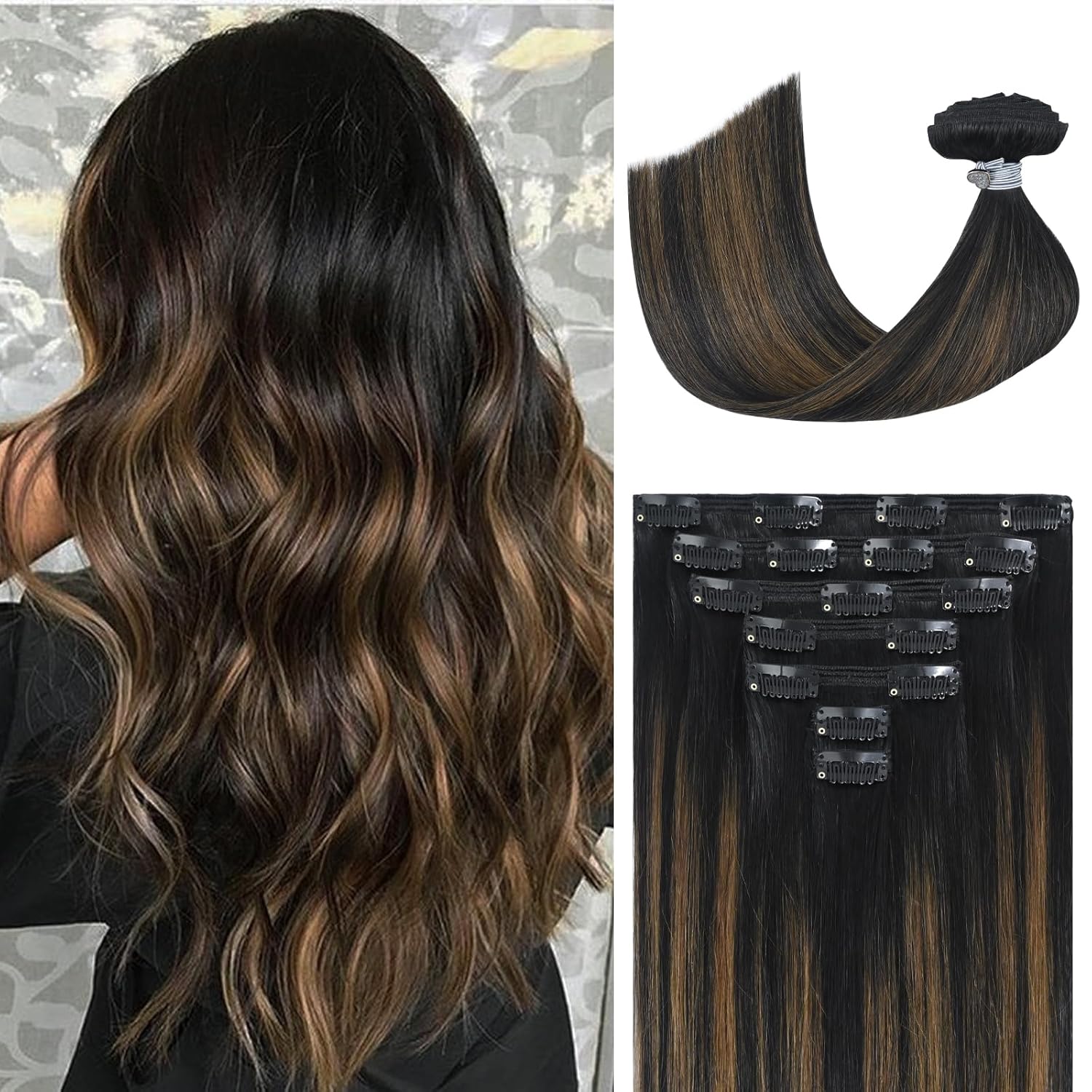 Ukira Hair Extensions Real Human Hair Clip ins, Balayage Hair Extensions 22 Inch...