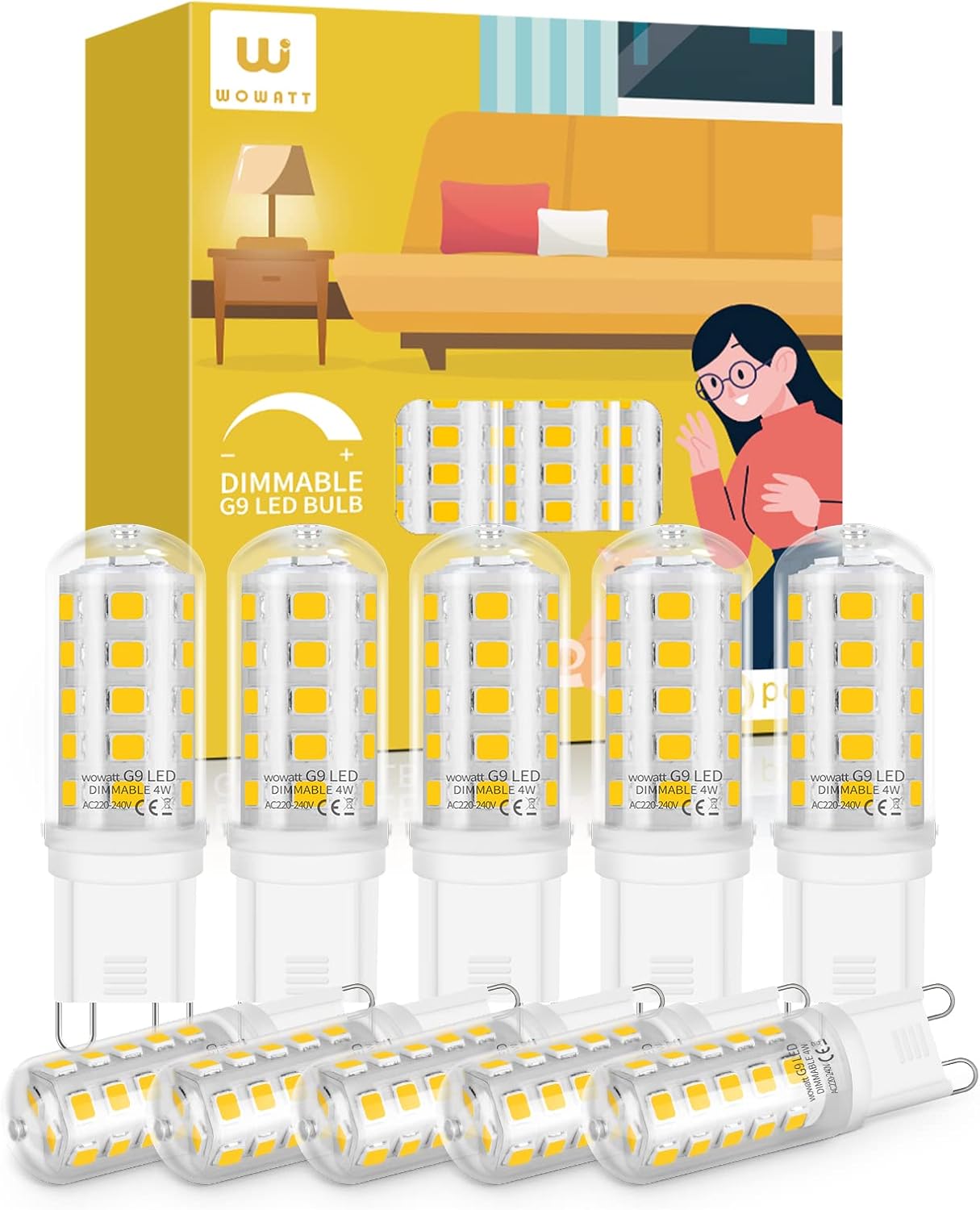 wowatt G9 LED Bulbs Dimmable Natural White 4000K, 10 Pack, 4W G9 LED Light Bulbs...