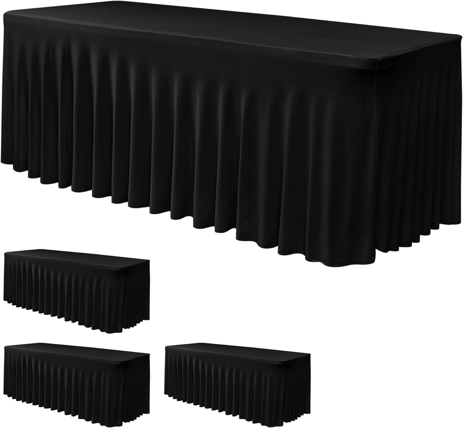 Nasitos Black Table Skirt for 6 Foot Rectangle Tables, 4 Pack - 72 x 30 Inch - S...