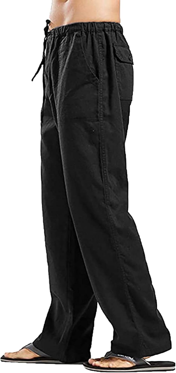 YAOHUOLE Men's Linen Pants Loose Casual Yoga Pants Straight Legs Trousers 3XL Bl...