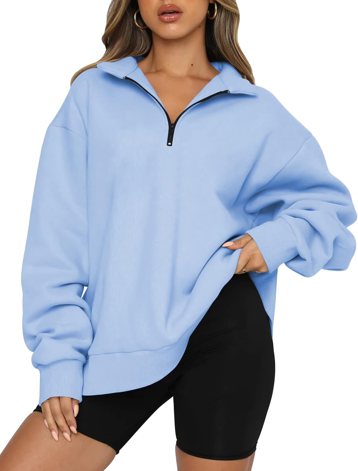 AUTOMET Womens Oversized Sweatshirts Hoodies Half Quarter Zip Pullover Long Slee...