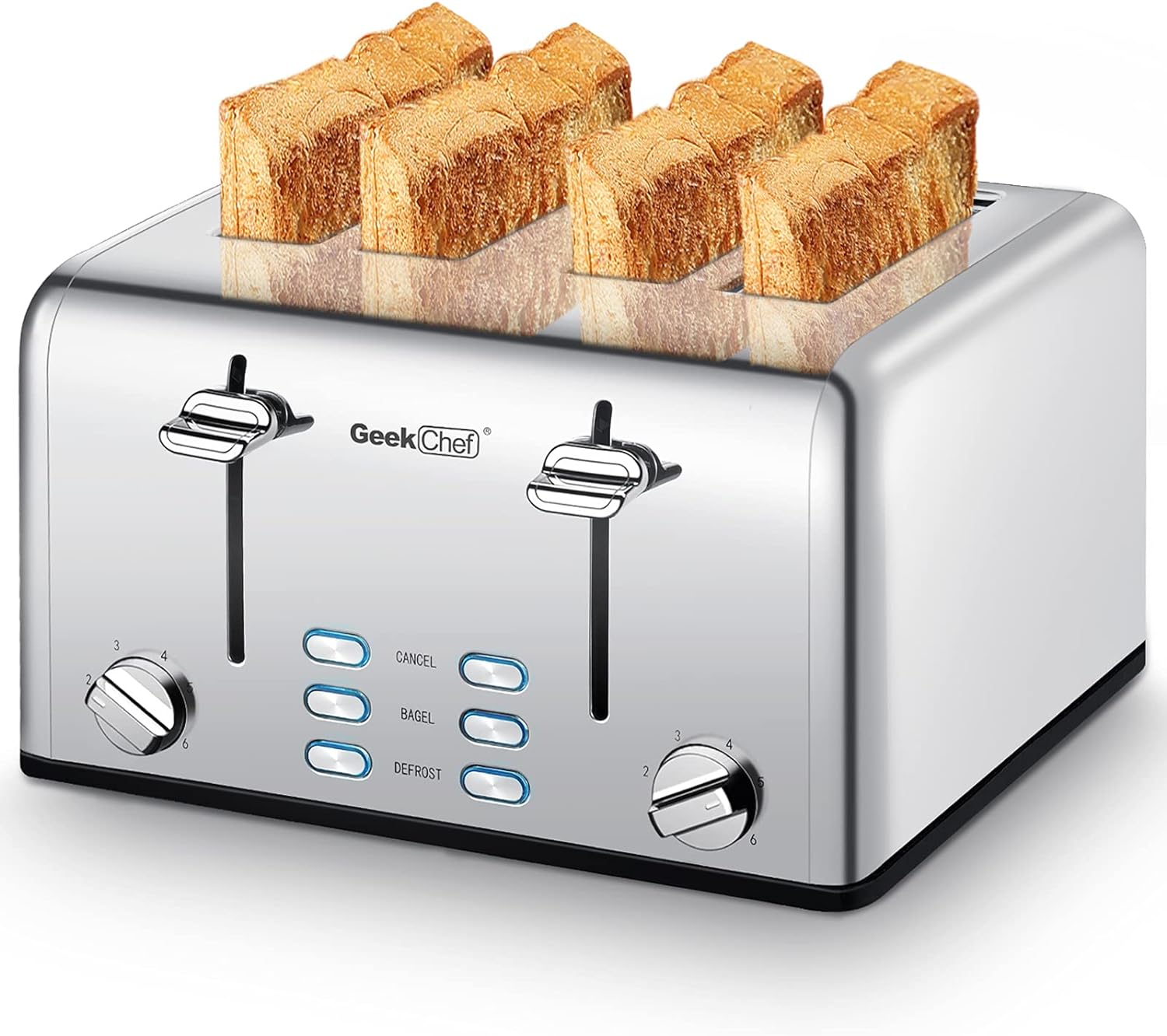 Toaster 4 Slice, Geek Chef Stainless Steel Toaster with Extra Wide Slots, 4 Slot...