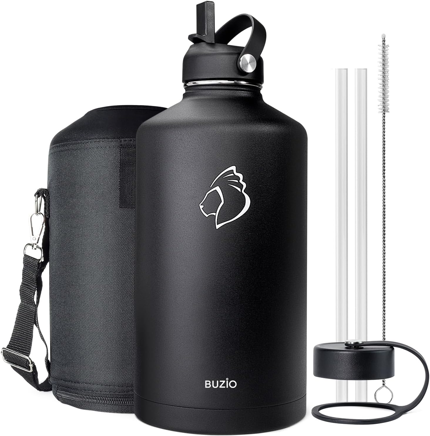 BUZIO 1 Gallon Water Jug with Straw Handle Lid, 128oz Water Bottle Stainless Ste...