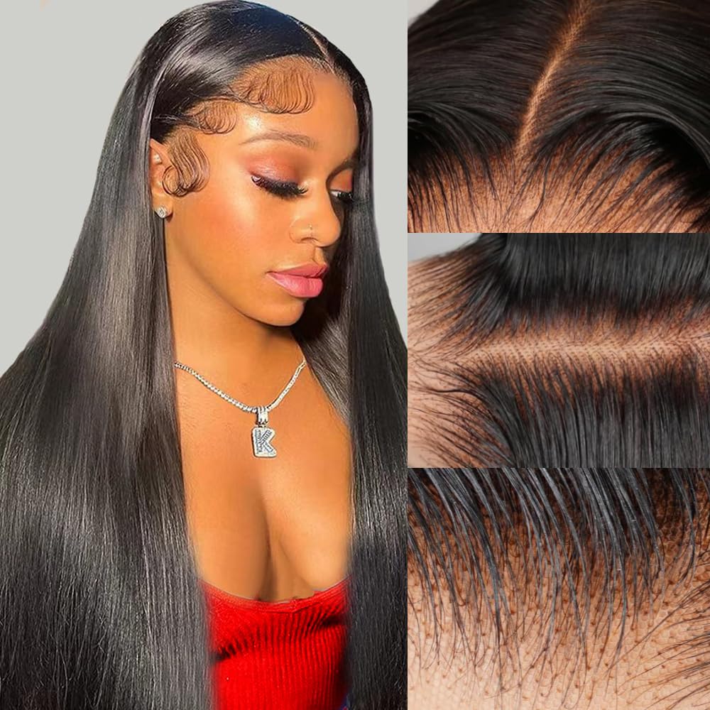 22 Inch Straight Lace Front Wigs Human Hair Pre Plucked 13x4 HD Lace Frontal Wig...