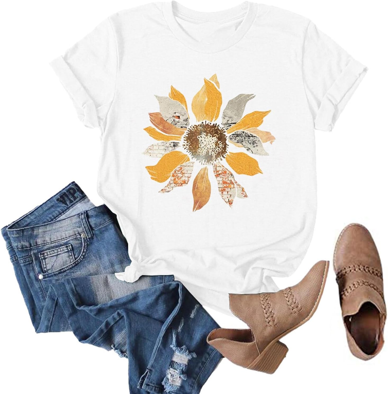 Anbech Womens Dandelion Graphic T-Shirts Teen Girls Cute Sunflower Print Casual...