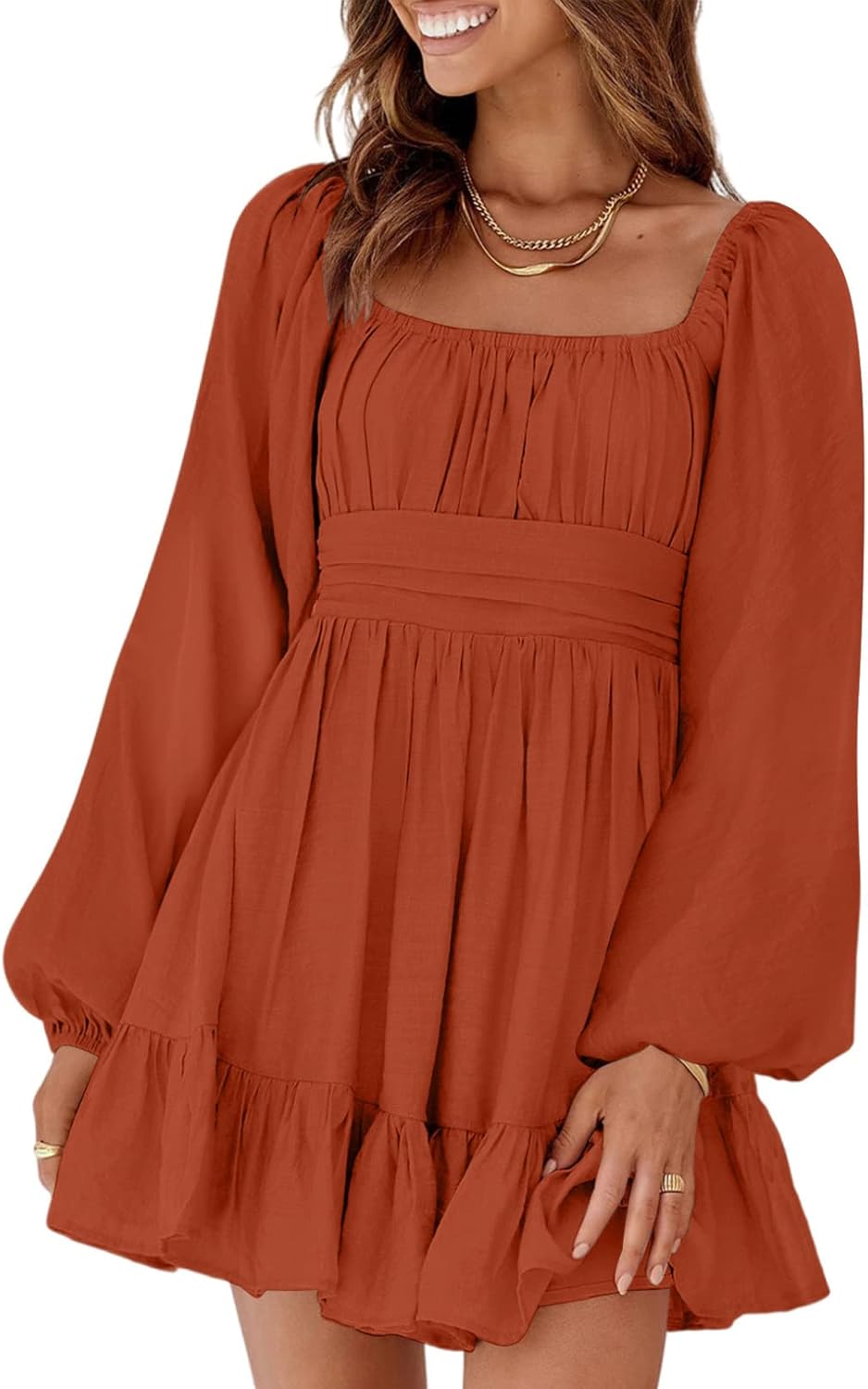 Dokotoo Womens Dress Long Lantern Sleeve Square Neck Tie Backless Sexy Dress Ruf...