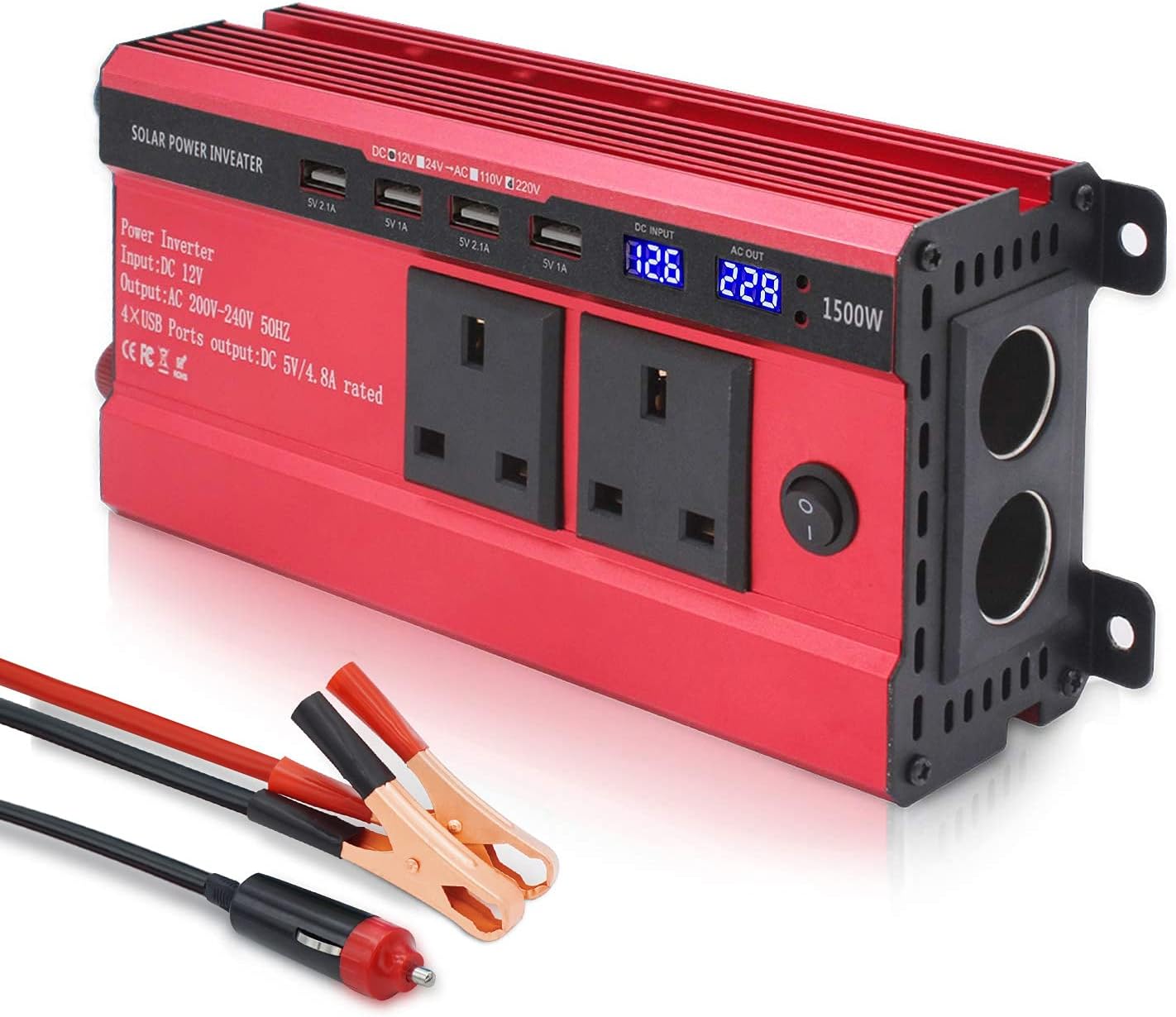 LVYUAN 1500W Power Inverter 12V to 240V AC Car Converter with 3.1A 4 USB 2 AC So...