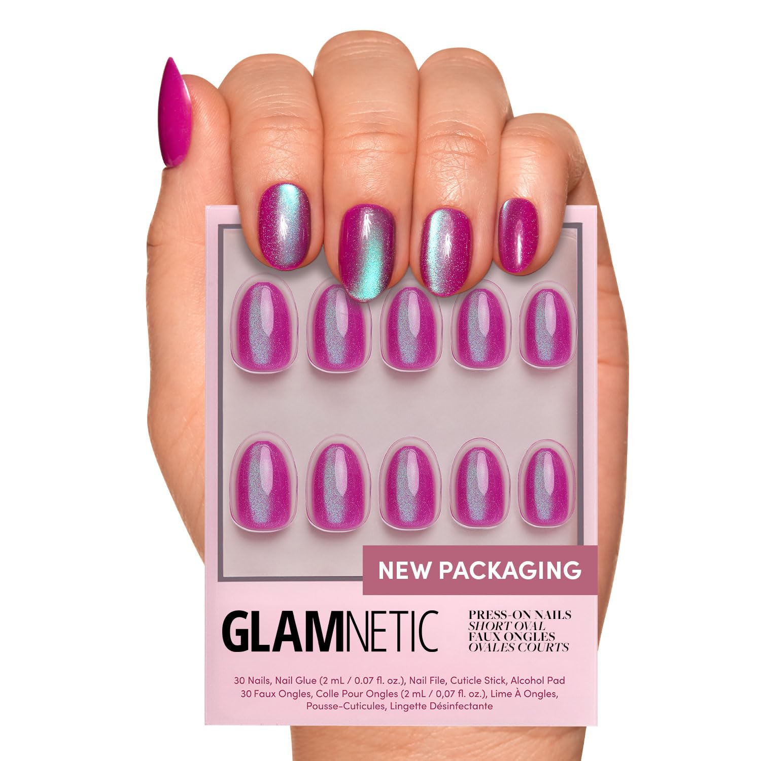 Glamnetic Press On Nails - Berry Fizz | Short Oval, Magenta Nails with a Mesmeri...