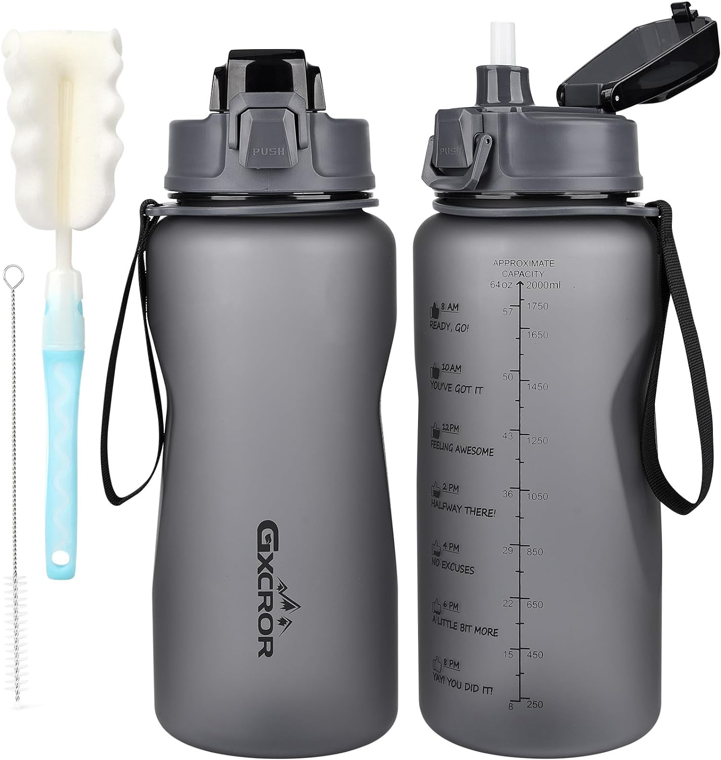 GXCROR 2 Litre Water Bottle,Water Bottle 2L BPA Free Leakproof Dishwasher Safe M...