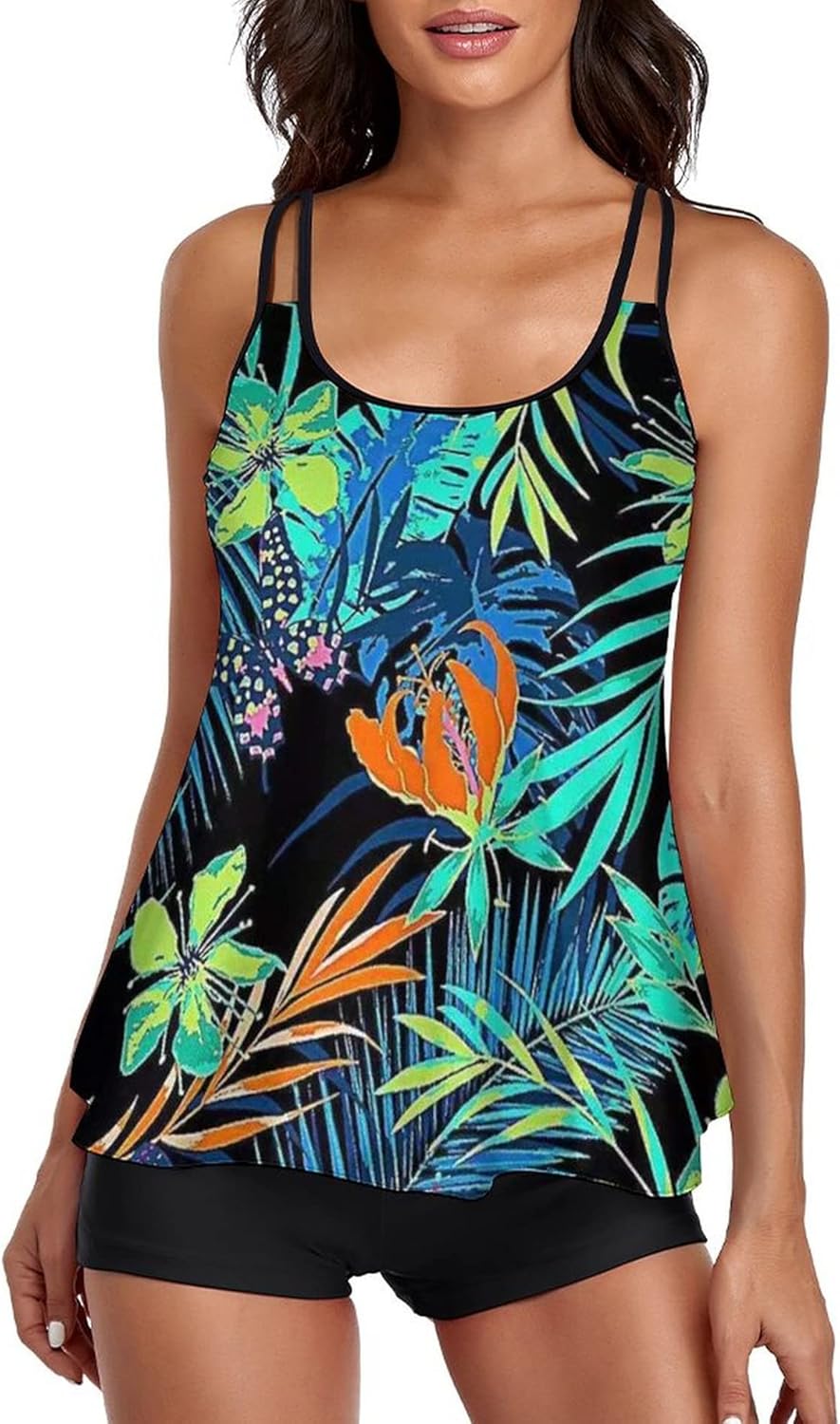 Urchics Womens 2024 Tankini Swimsuits Tummy Control Flowy Swimwear Two Piece Bat...