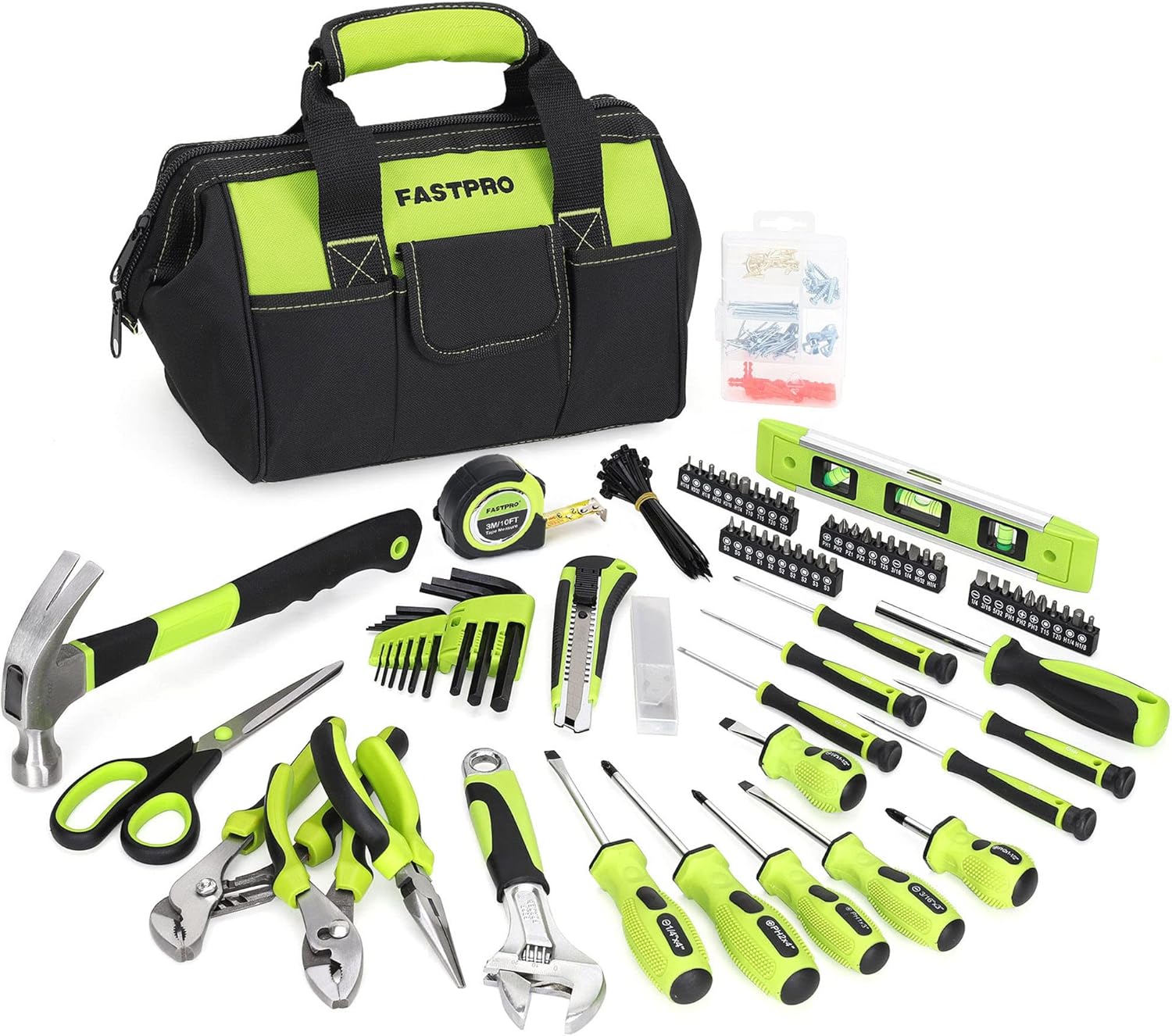 FASTPRO 220-Piece Home Tool Set, Household Repairing Tool Kit, with 12-Inch Wide...