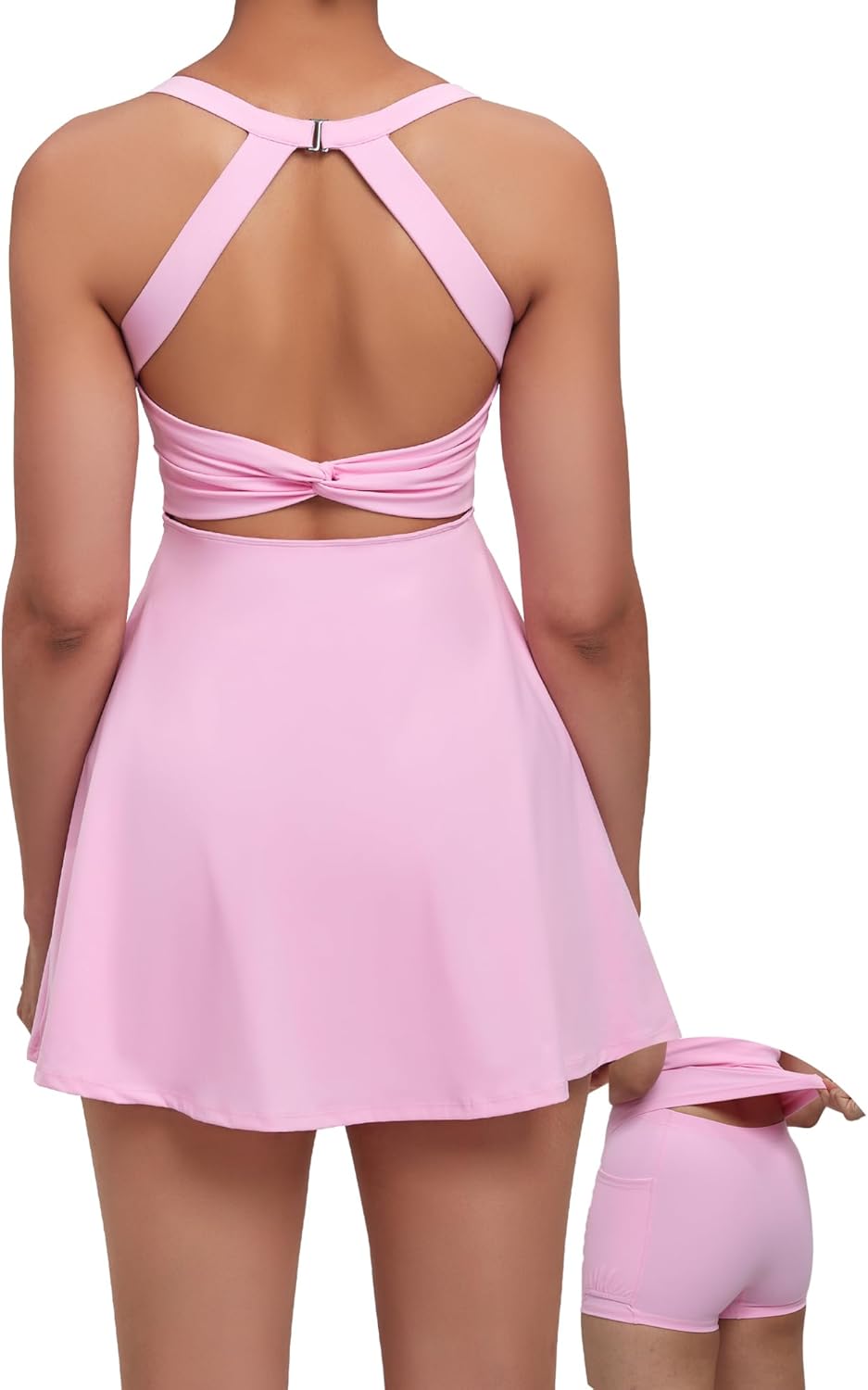 Womens Tennis Golf Dress with Open-Back Waistband Shorts Pockets Workout Athleti...