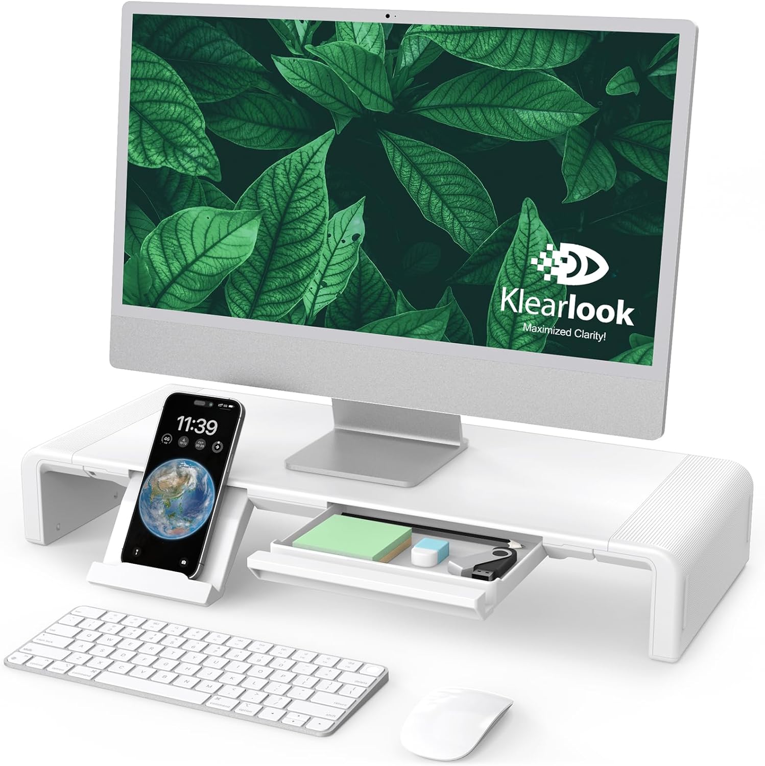 Monitor Desk Stand Riser with Smartphone&Tablet Stand Holder,Width Adjustable De...