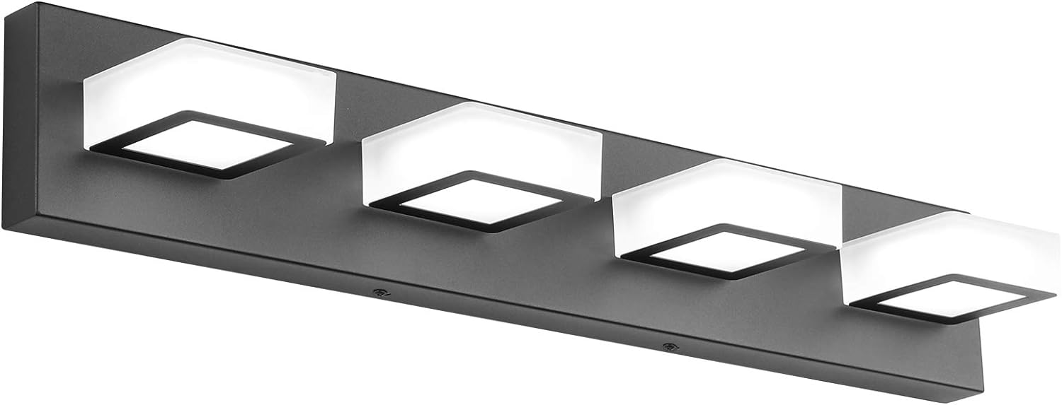 Ralbay LED Black 4 Lights Acrylic Lighting Fixtures Modern Matte Black Bathroom...