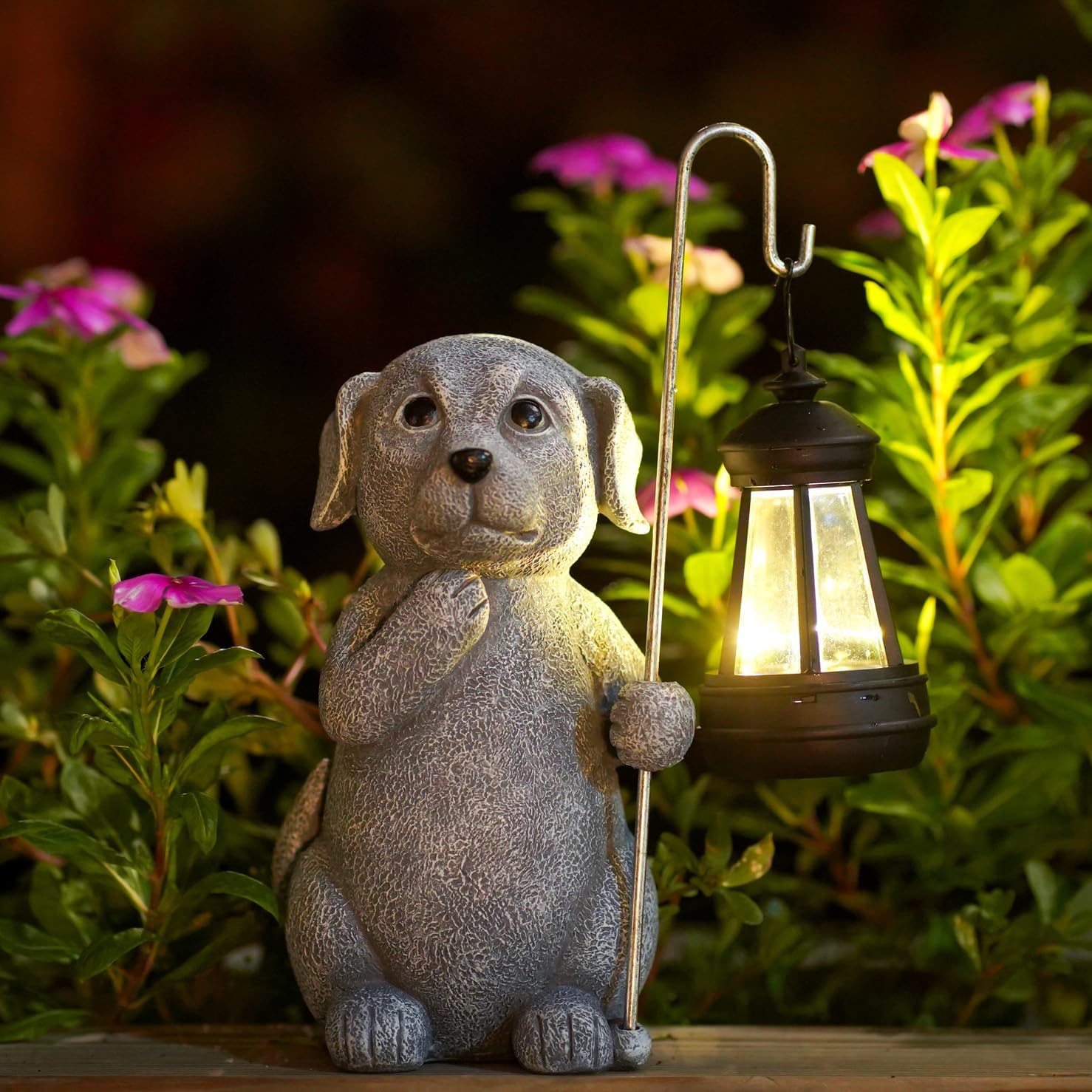 Solar Garden Statue, Unique Dog Figurine with Solar Lantern, Special Garden Art...