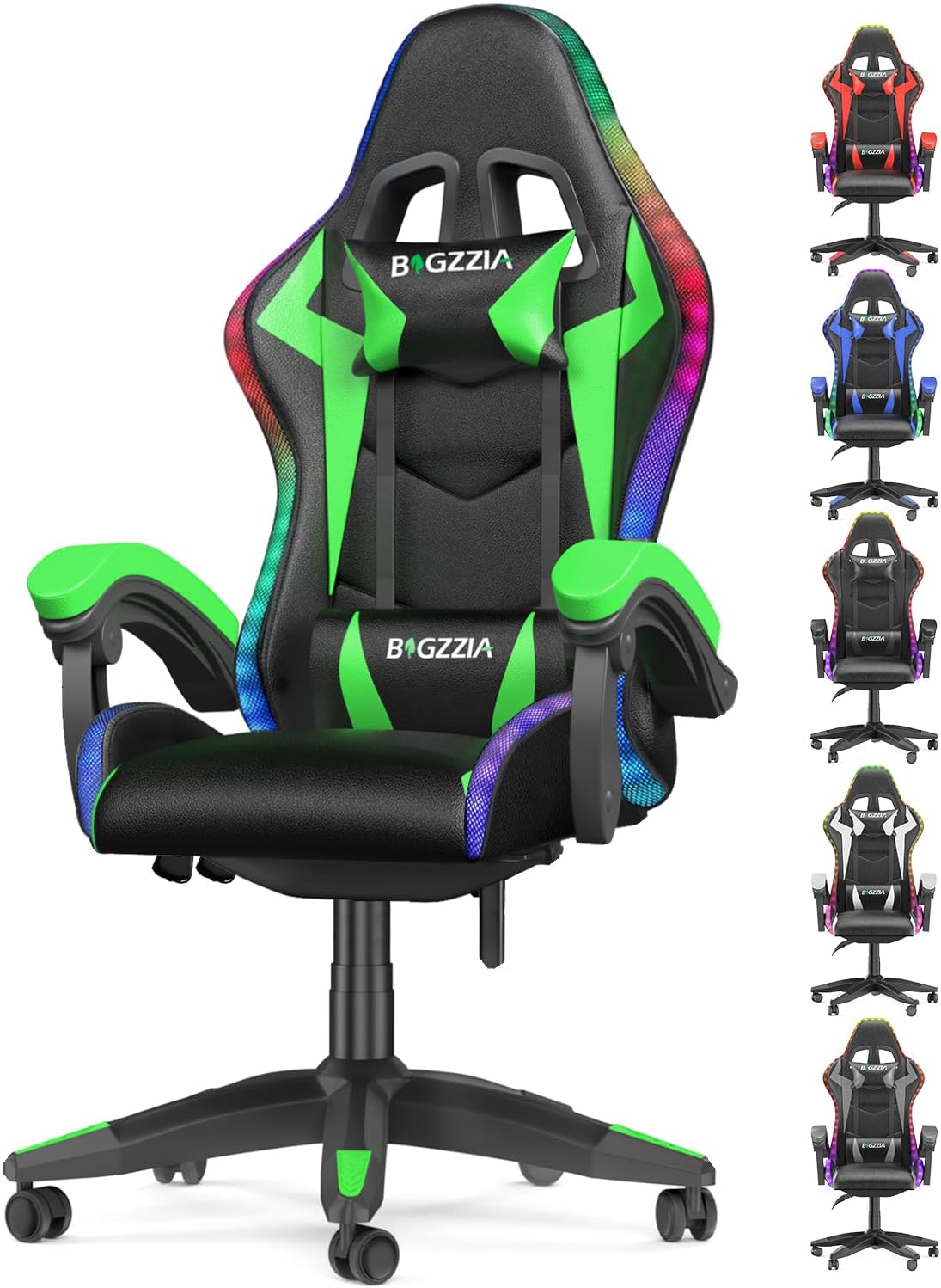 bigzzia Gaming Chair with RGB Computer Chair with Light Reclining PU Leather Vid...