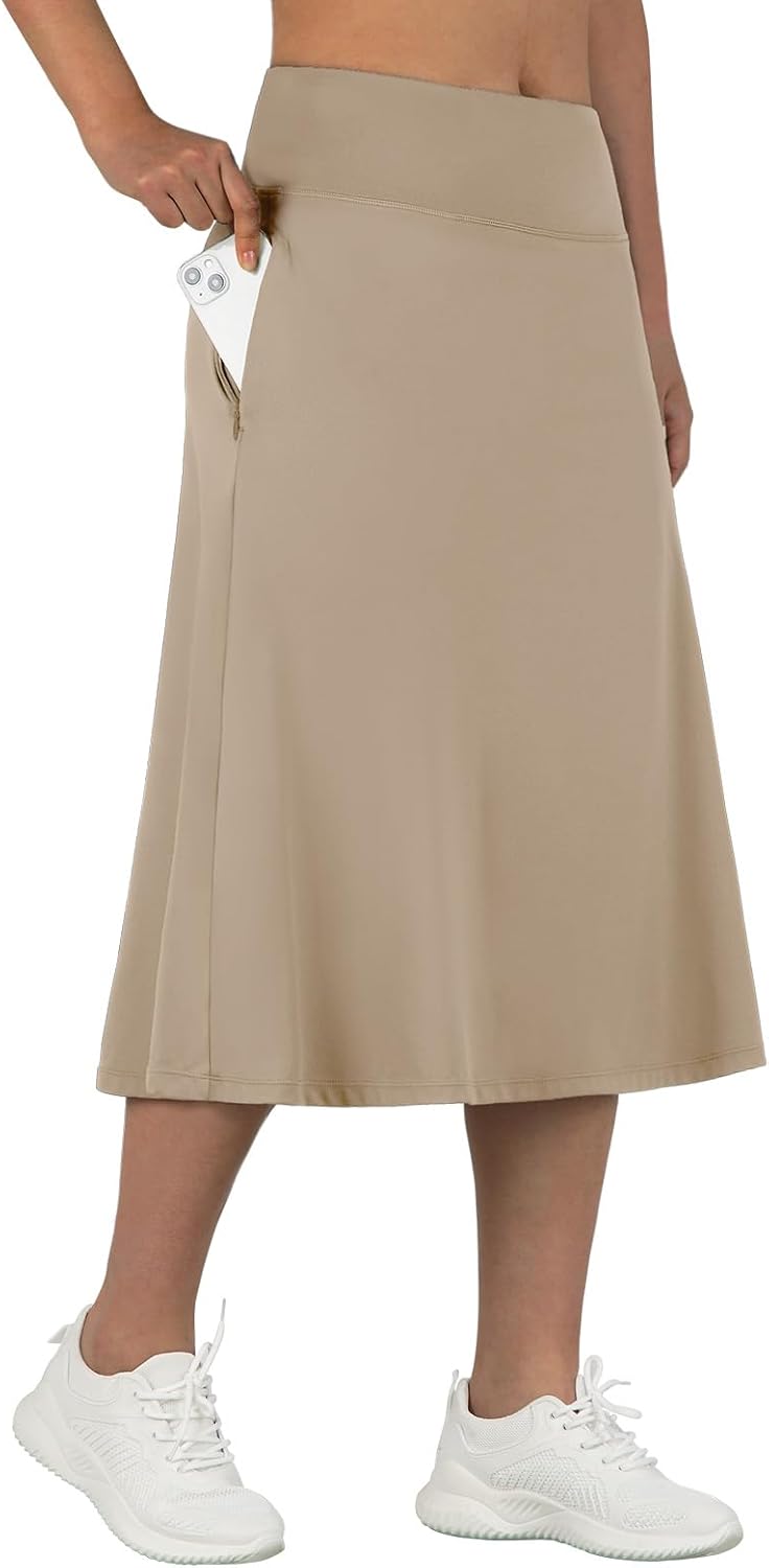 ANIVIVO Women's Midi Length Skorts Skirts with Pockets Modest Skirts 28" Long Kn...