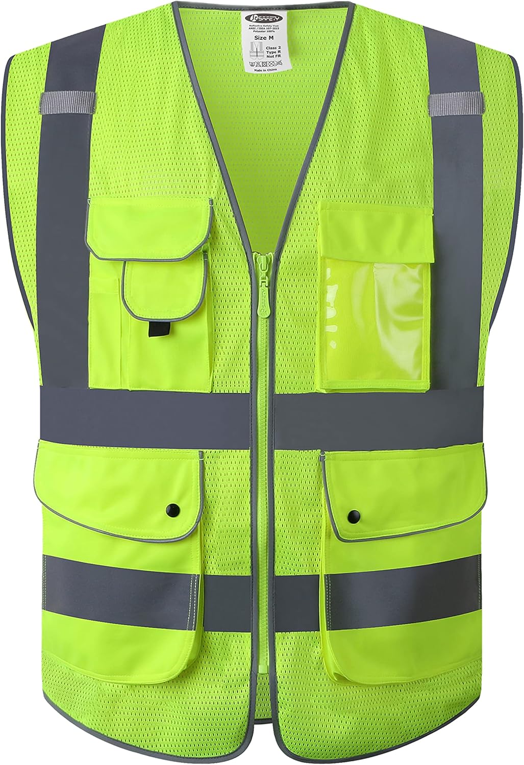 JKSafety 9 Pockets High Visibility Safety Vest for Men and Women, Hi-Vis Reflect...