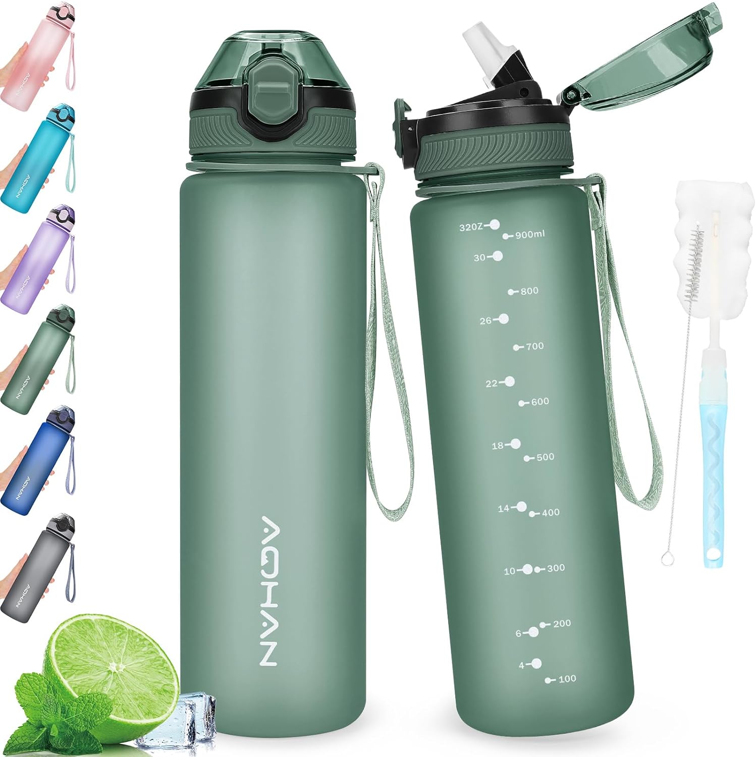 AOHAN Water Bottle 1L with Leak Proof Flip Top Lid, BPA Free Sport Drinking Bott...