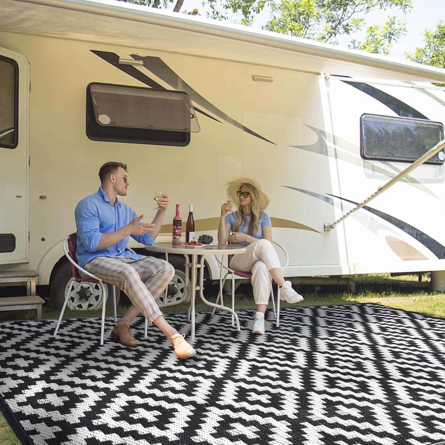 Outdoor Patio Rug Waterproof Camping - 9'x12' Outdoor Rugs Outdoor Carpet, Plast...