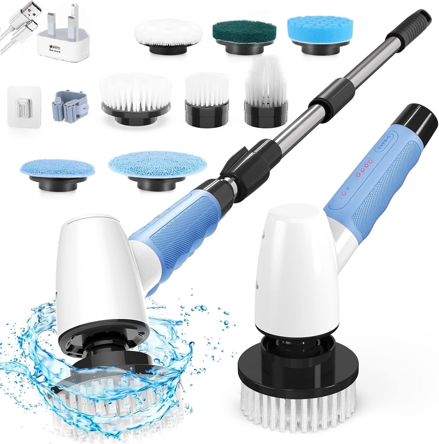 Cordless Electric Scrubber,Cleaning Brush,400RPM/Mins-8Brush Heads -90Mins Work...