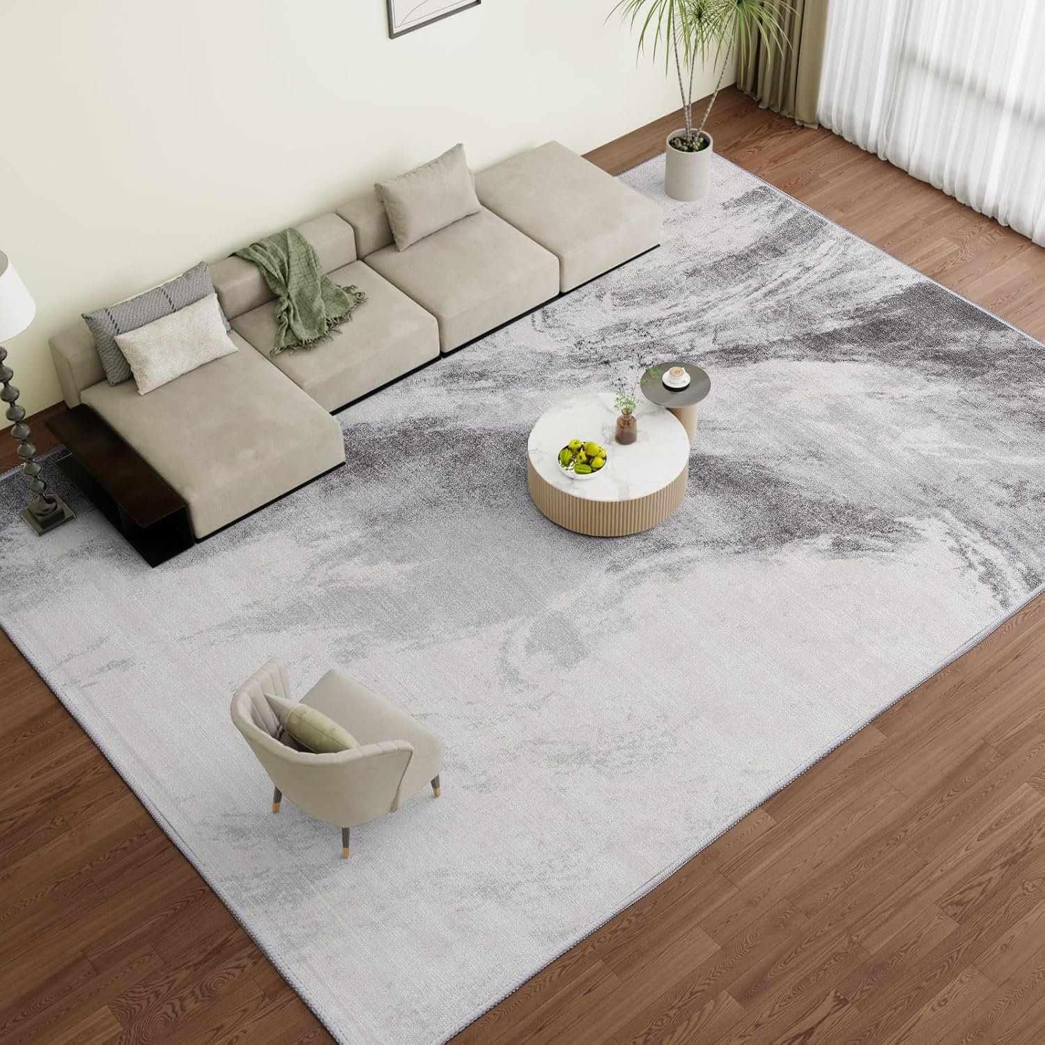 Vamcheer Machine Washable Rugs for Living Room - Modern Soft Faux Short Pile Are...