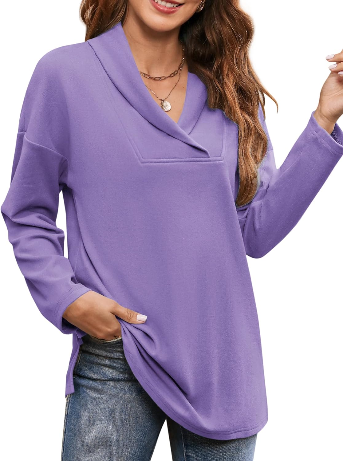 BZB Women Polo Shirts Shawl Neck Long Sleeve Tops Tunic Tops to Wear with Leggin...