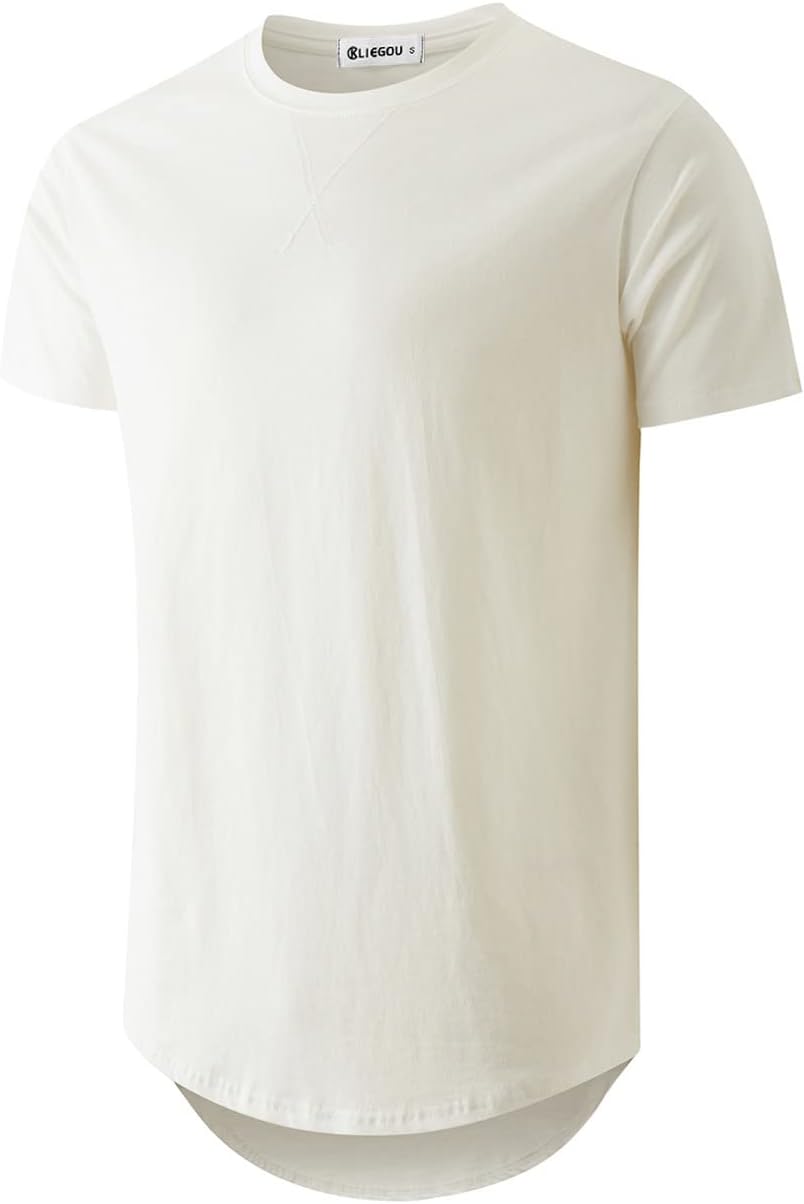 KLIEGOU Mens 100 Cotton Hipster Hip Hop Longline Crewneck T-Shirt Pre - Shrunk S...