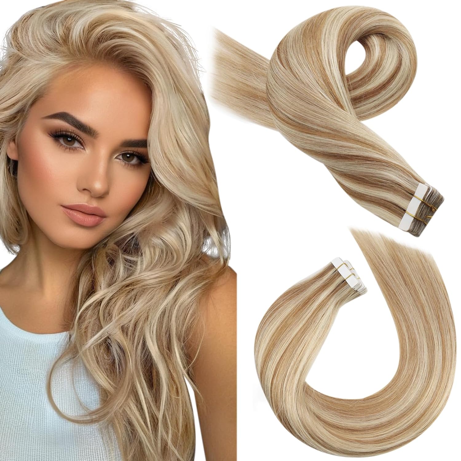 Moresoo Highlighted Tape in Extensions Human Hair Seamless Hair Extensions Tape...