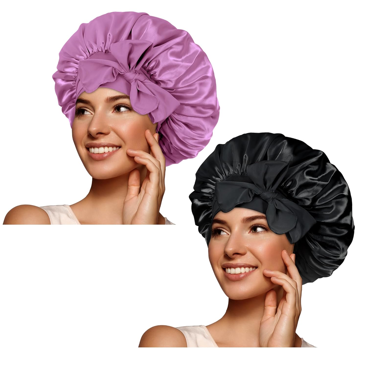 BONNET QUEEN 2pcs Pack Silk Bonnet for Sleeping Women Satin Bonnet Hair Bonnet N...
