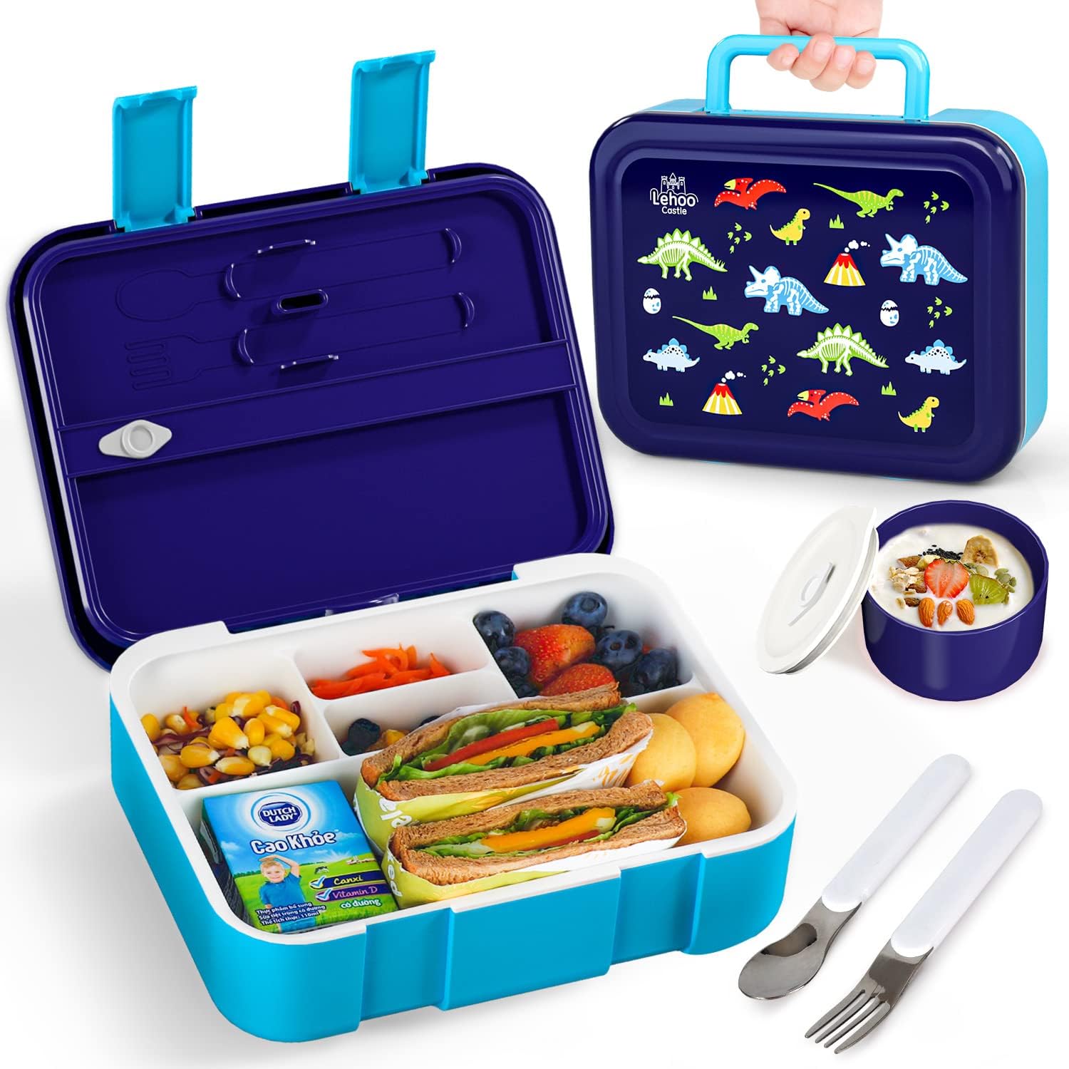 Lehoo Castle Kids Bento Lunch Box, 5 Compartments Lunchbox,1.25L Lunch Container...