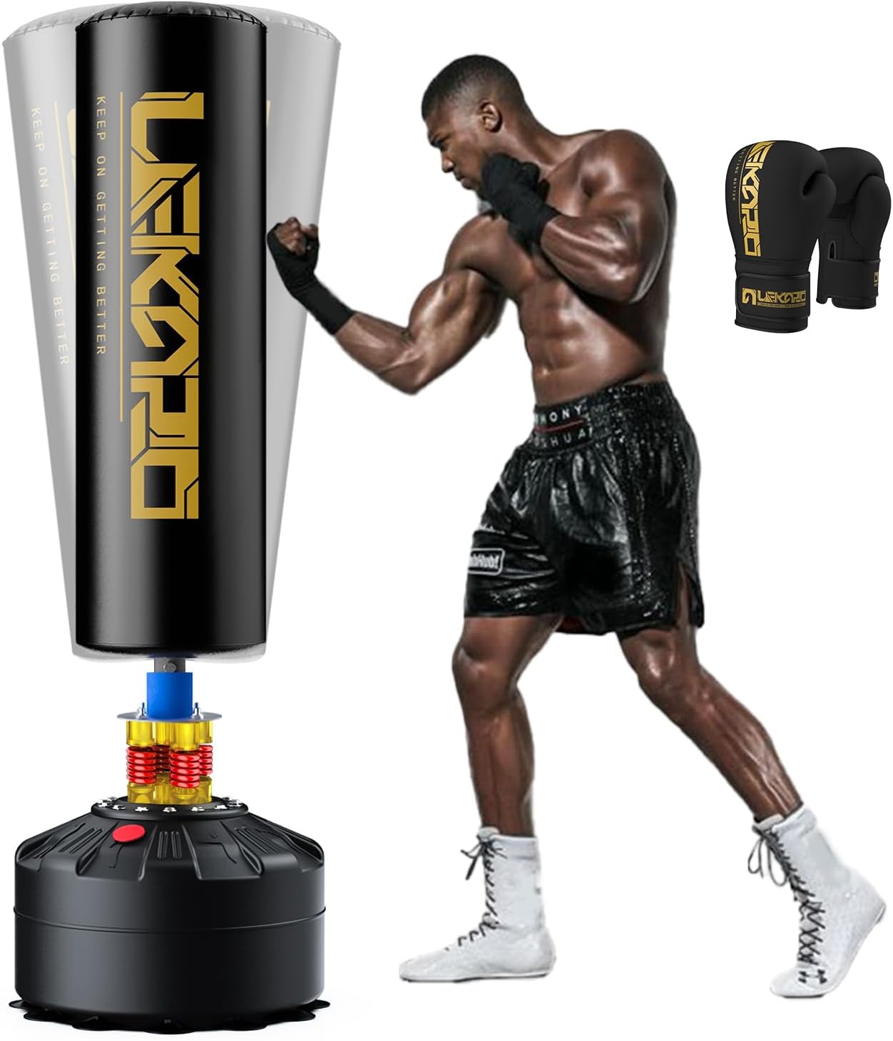 LEKÄRO Free Standing Punch Bag with Boxing Gloves, Heavy Boxing Bag with Stand f...