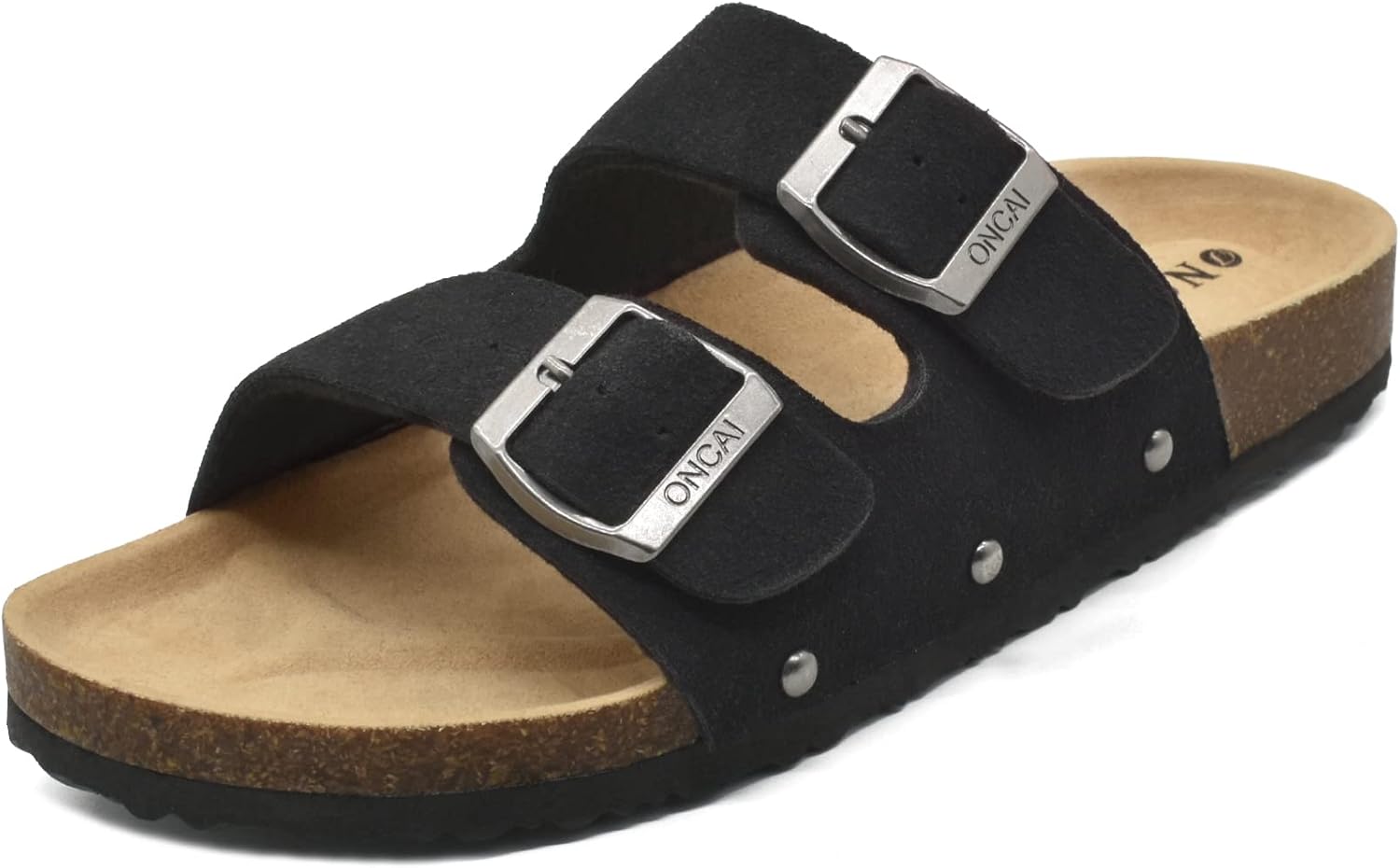 ONCAI Women's Open Toe Footbed Sandals Suede Leather Strap Buckle Cork Slide Mul...