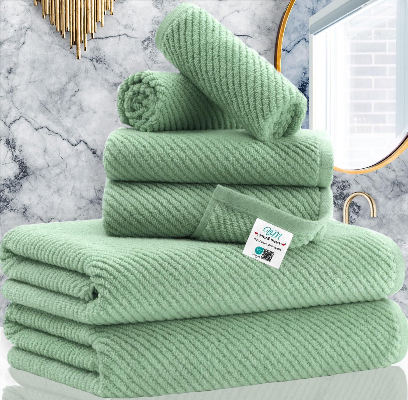 Green Towels for Bathroom - 100% Cotton | Quick Dry | Light Weight | Thick | Sof...
