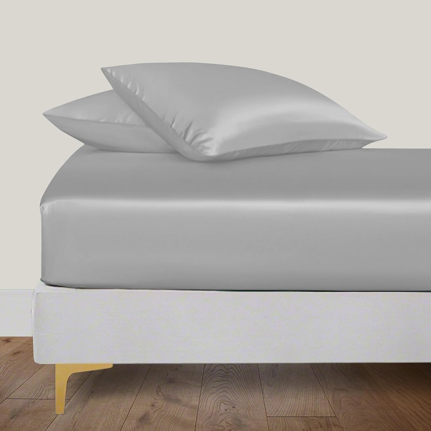 LINENWALAS Super King Fitted Sheet with Pillowcases, 100% Organic Bamboo Silk Fi...