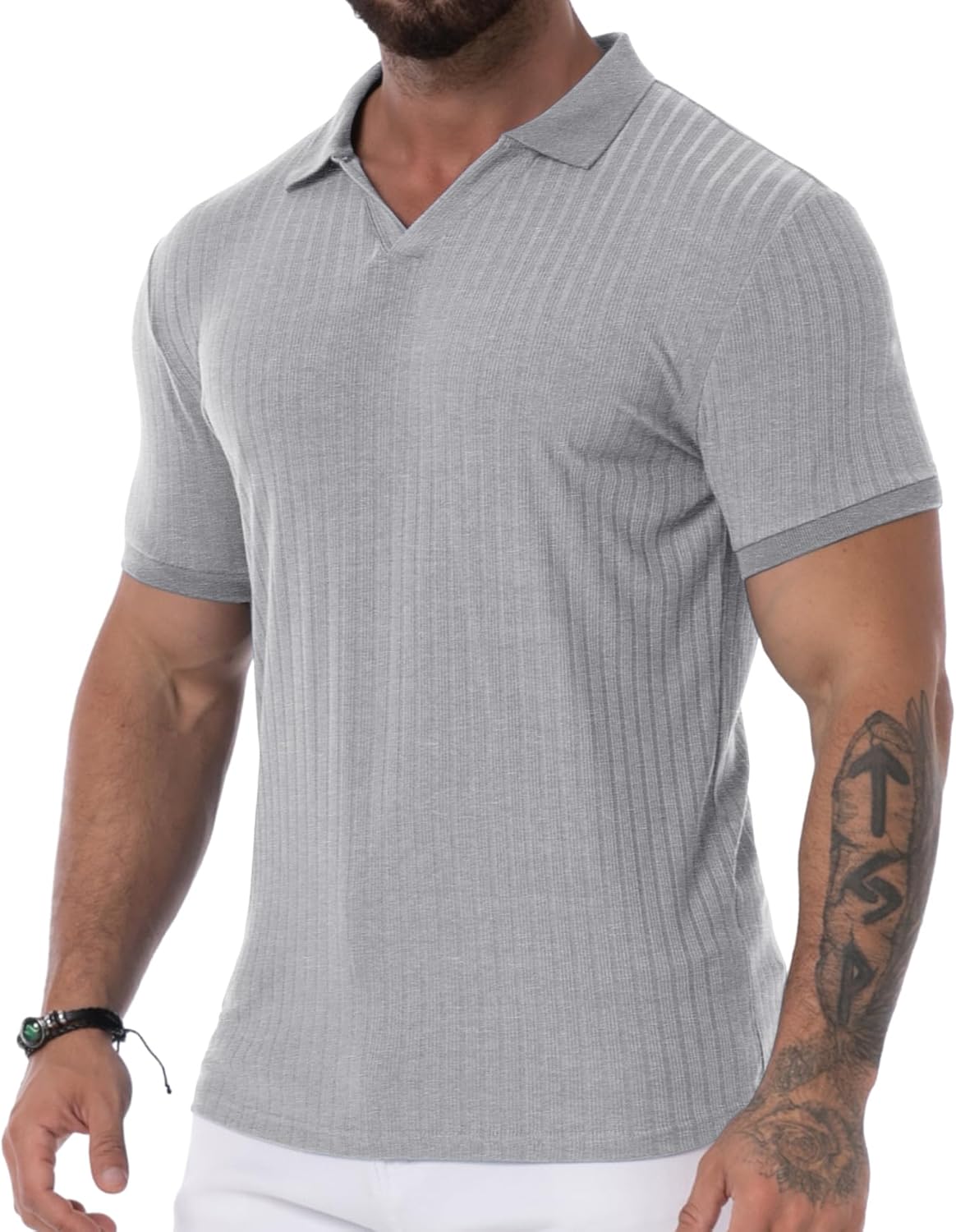 Askdeer Men's Muscle V Neck Polo Shirts Slim Fit Shirt Short Sleeve Golf T-Shirt...