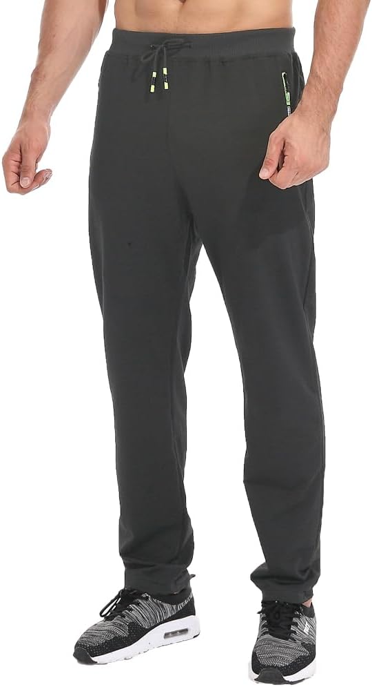 Tansozer Mens Joggers Tracksuit Bottoms Open Hem Cotton Zip Pockets 3XL Dark Gre...