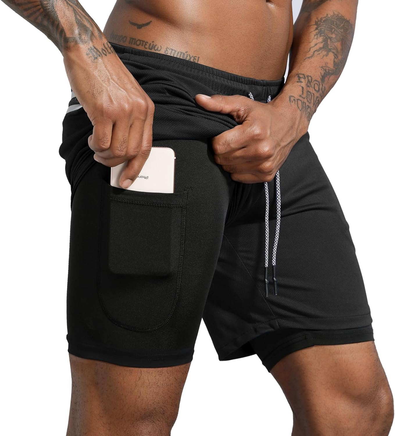 Leidowei Men's 2 in 1 Workout Running Shorts Lightweight Training Yoga Gym 7" Sh...