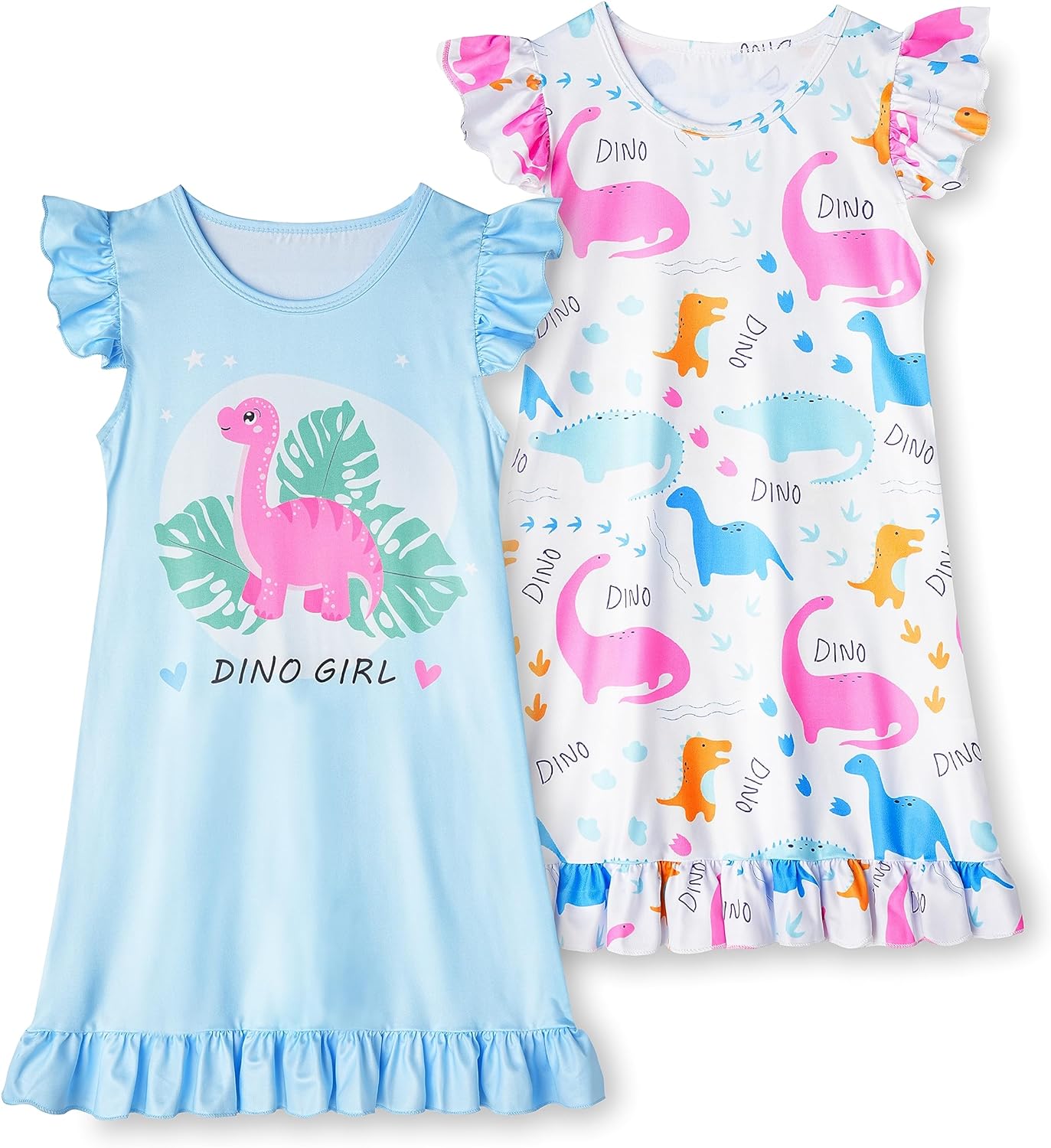LQSZ 2Pcs Girls Nightgowns 3-10 Years Flutter Short Sleeves Nightdress Nightie D...