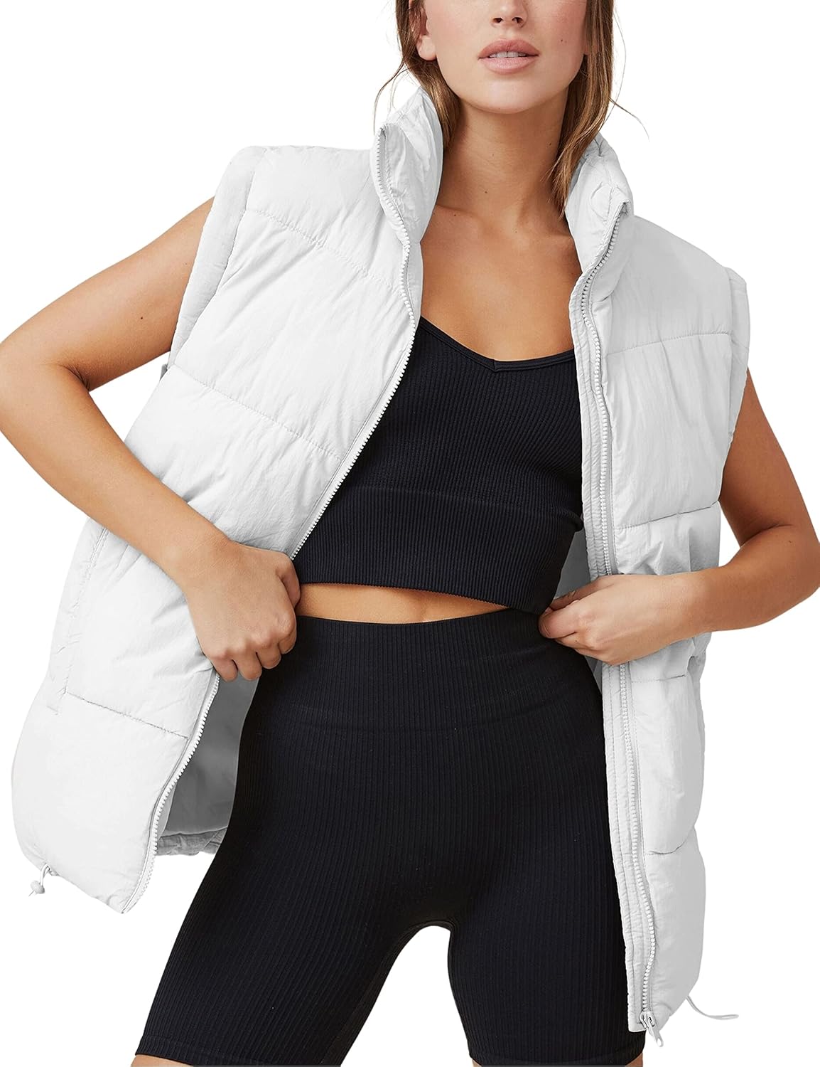 Athlisan Womens Zip Up Puffer Vest Stand Collar Sleeveless Padded Jacket Coat Sm...