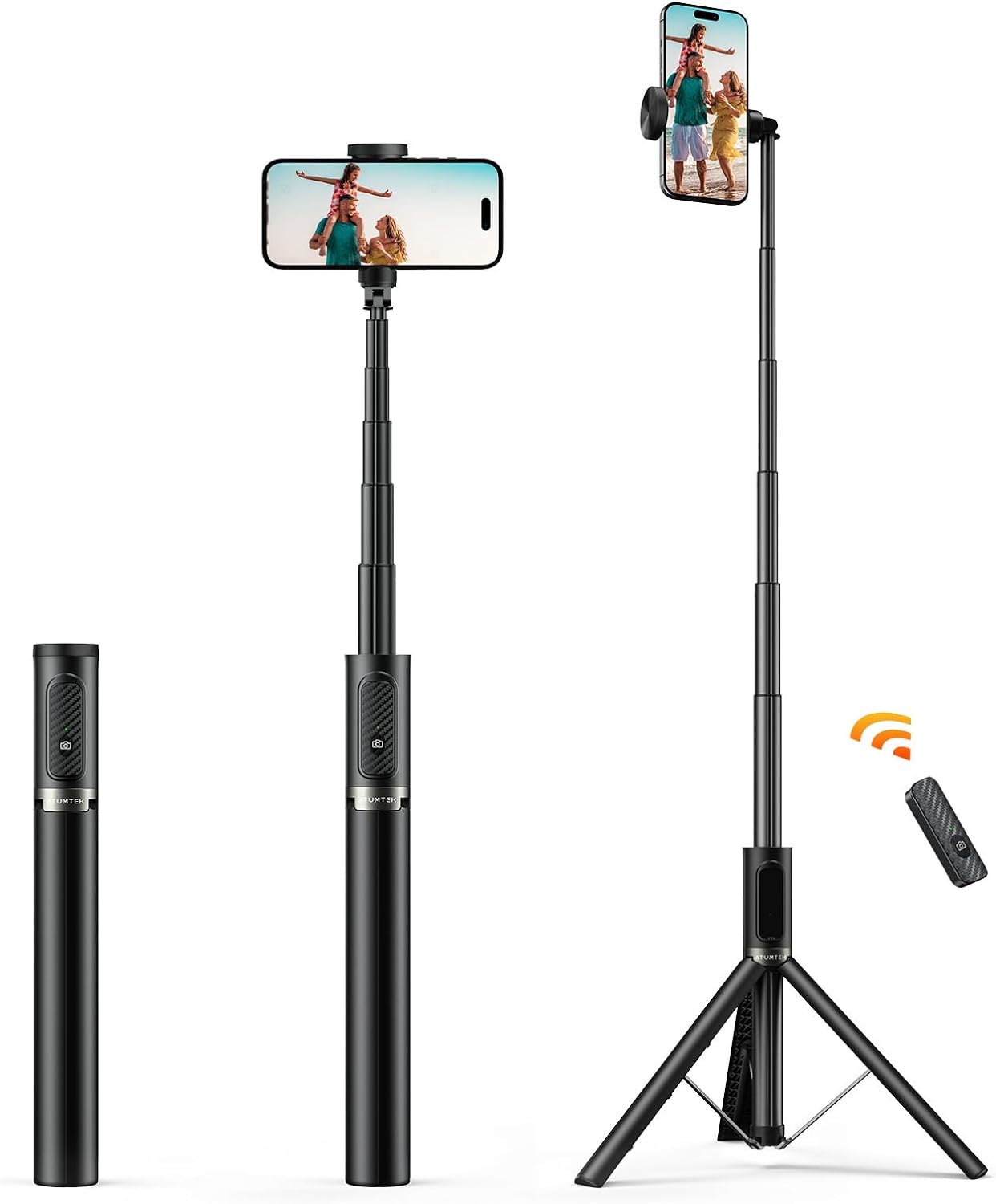 ATUMTEK Selfie Stick 157cm, Extendable Aluminum Tripod with Rechargeable Bluetoo...