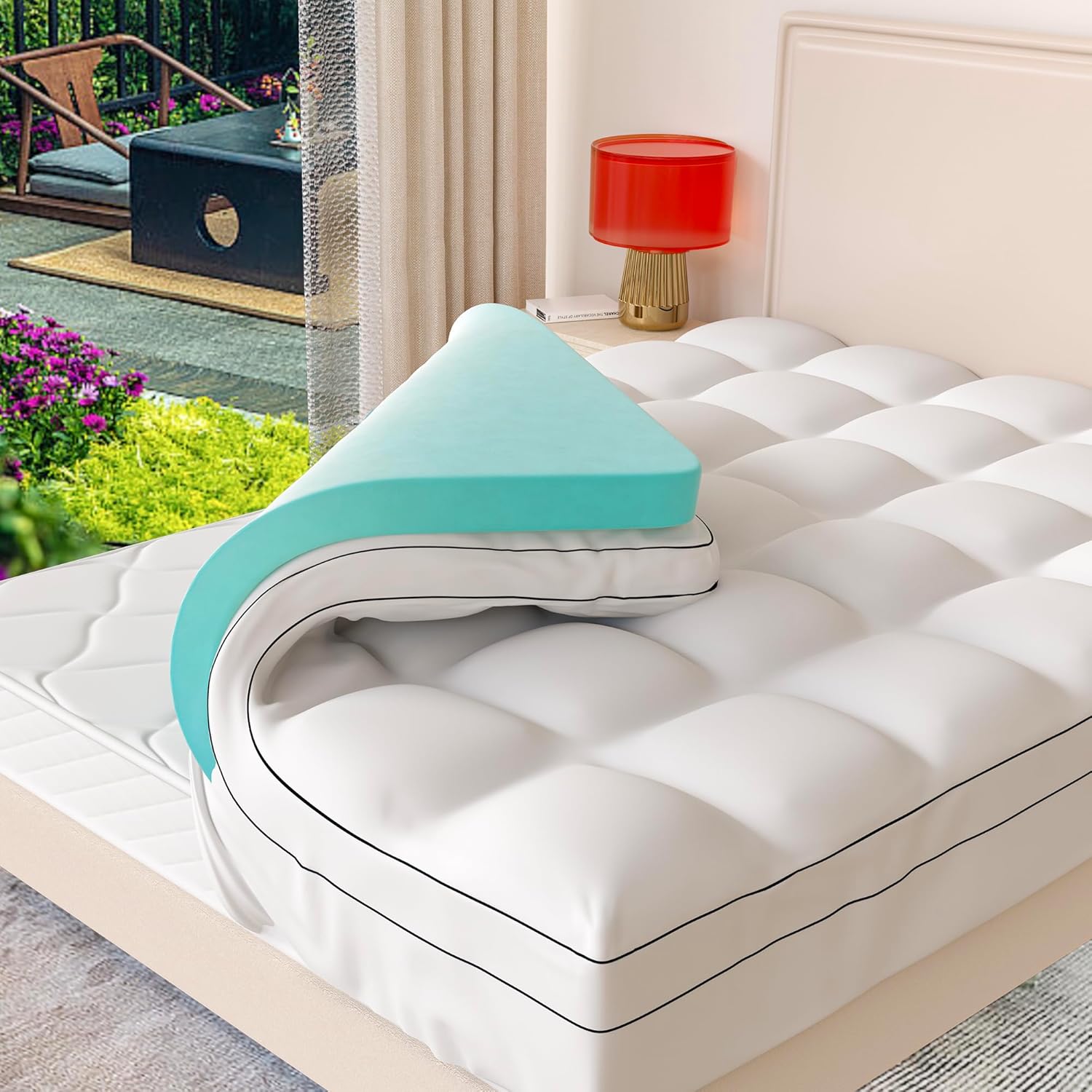 Memory Foam Mattress Topper Cover, Full Size 4inch, White, Dual Layer Gel & Pill...