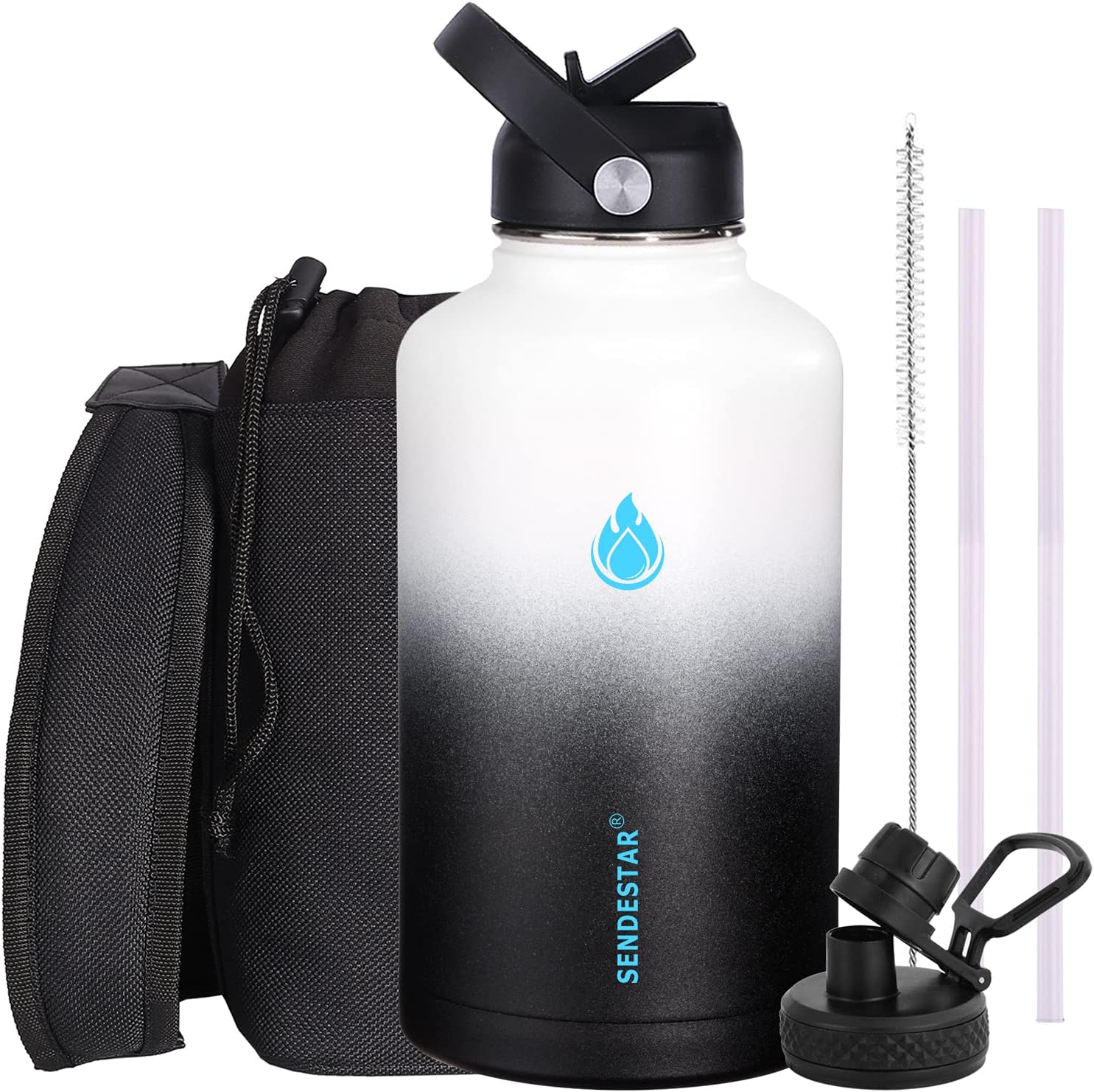 SENDESTAR Water Bottle 64oz Double Wall Vacuum Insulated Leak Proof Stainless St...