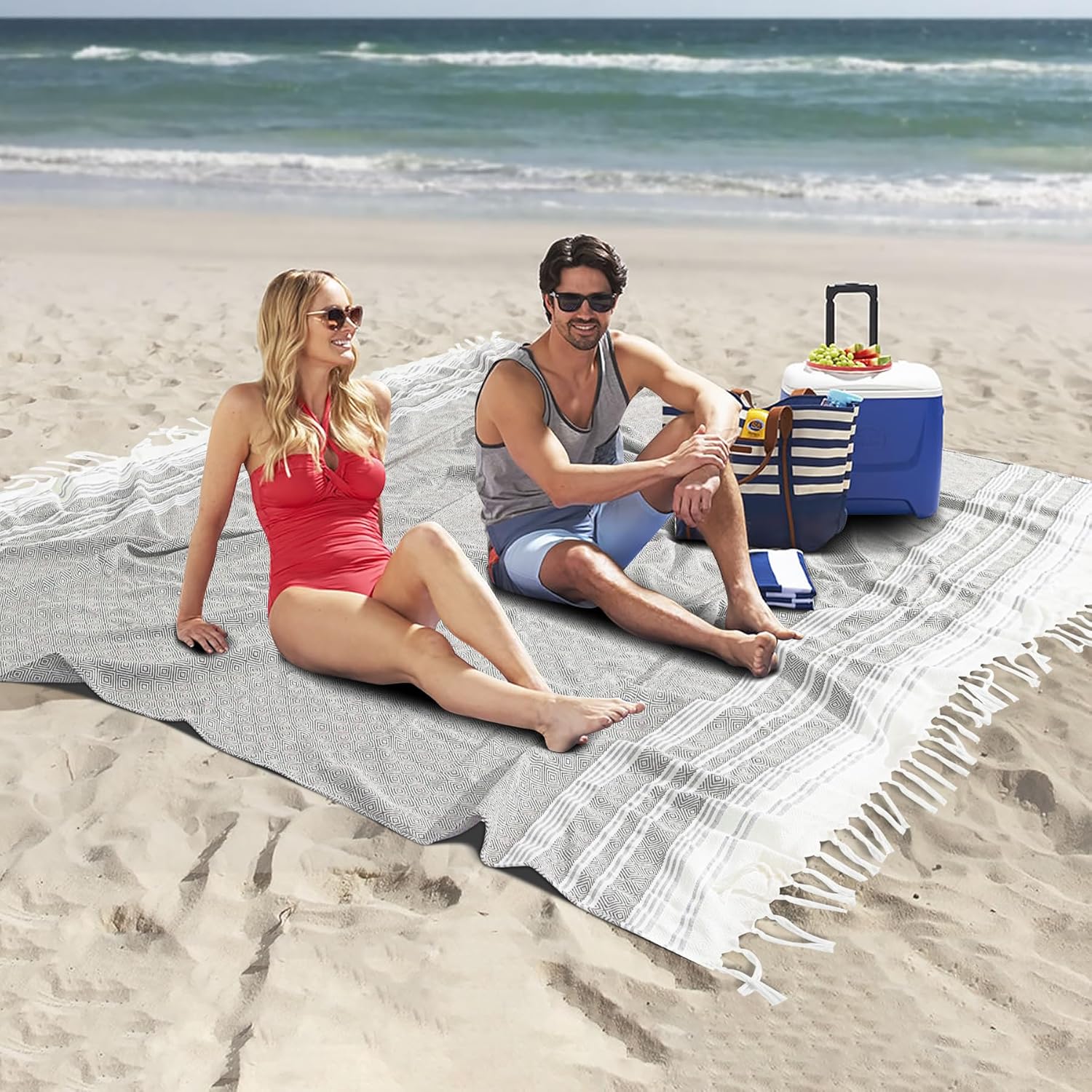 Ginat Turkish Beach Towel Boho Beach Throw Blanket Anti Resistant Sand Free Quic...