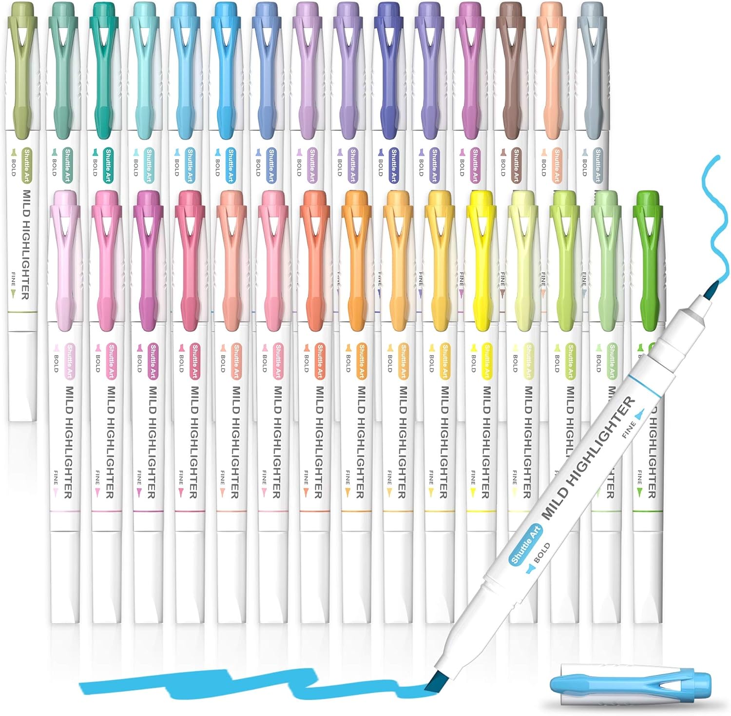 Shuttle Art Pastel Highlighters, 30 Colours Dual Tip Highlighters, Highlighter M...