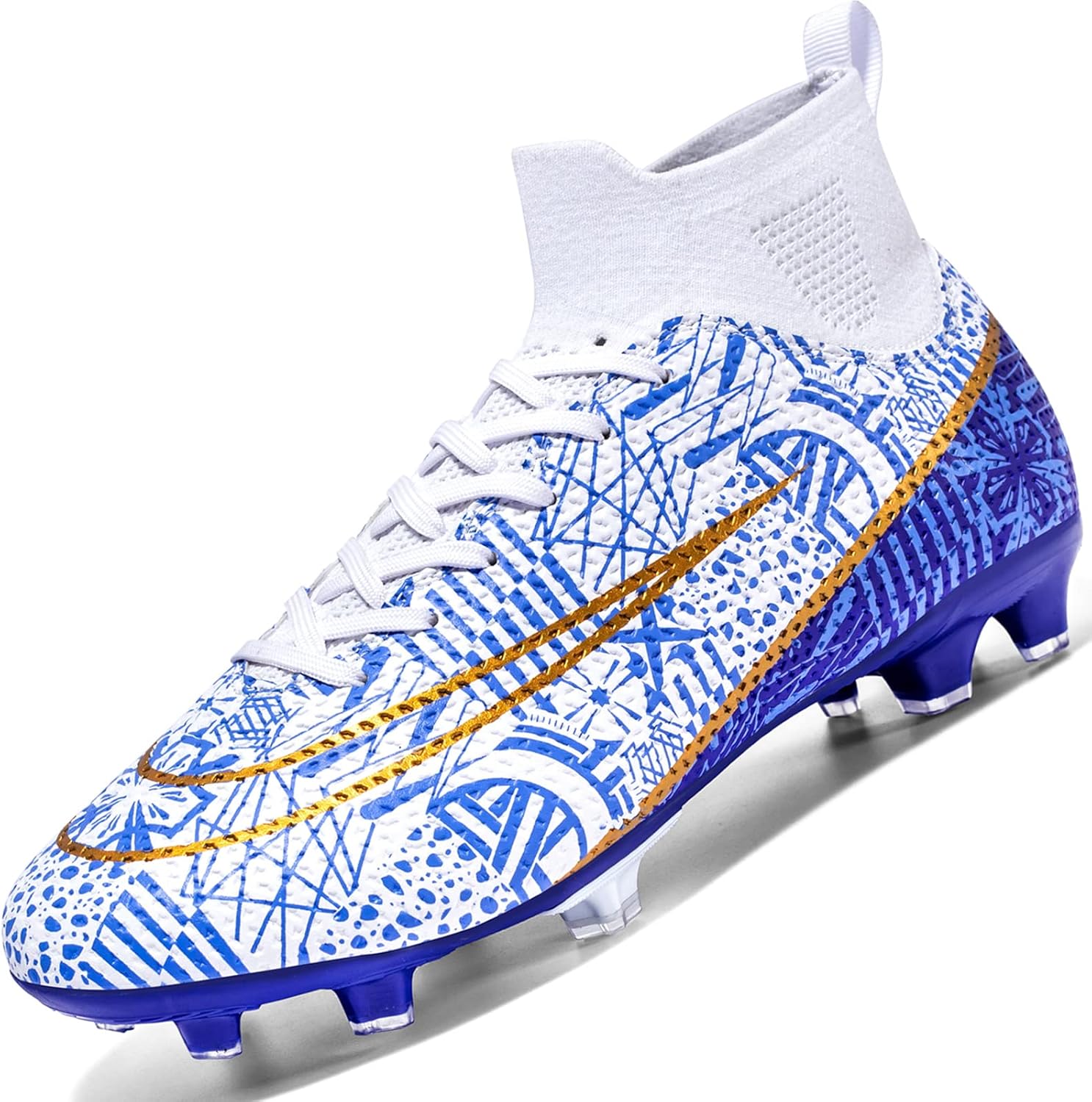 Donbest Mens Football Shoes Spike High Top Football Boots Astro Turf Trainers So...