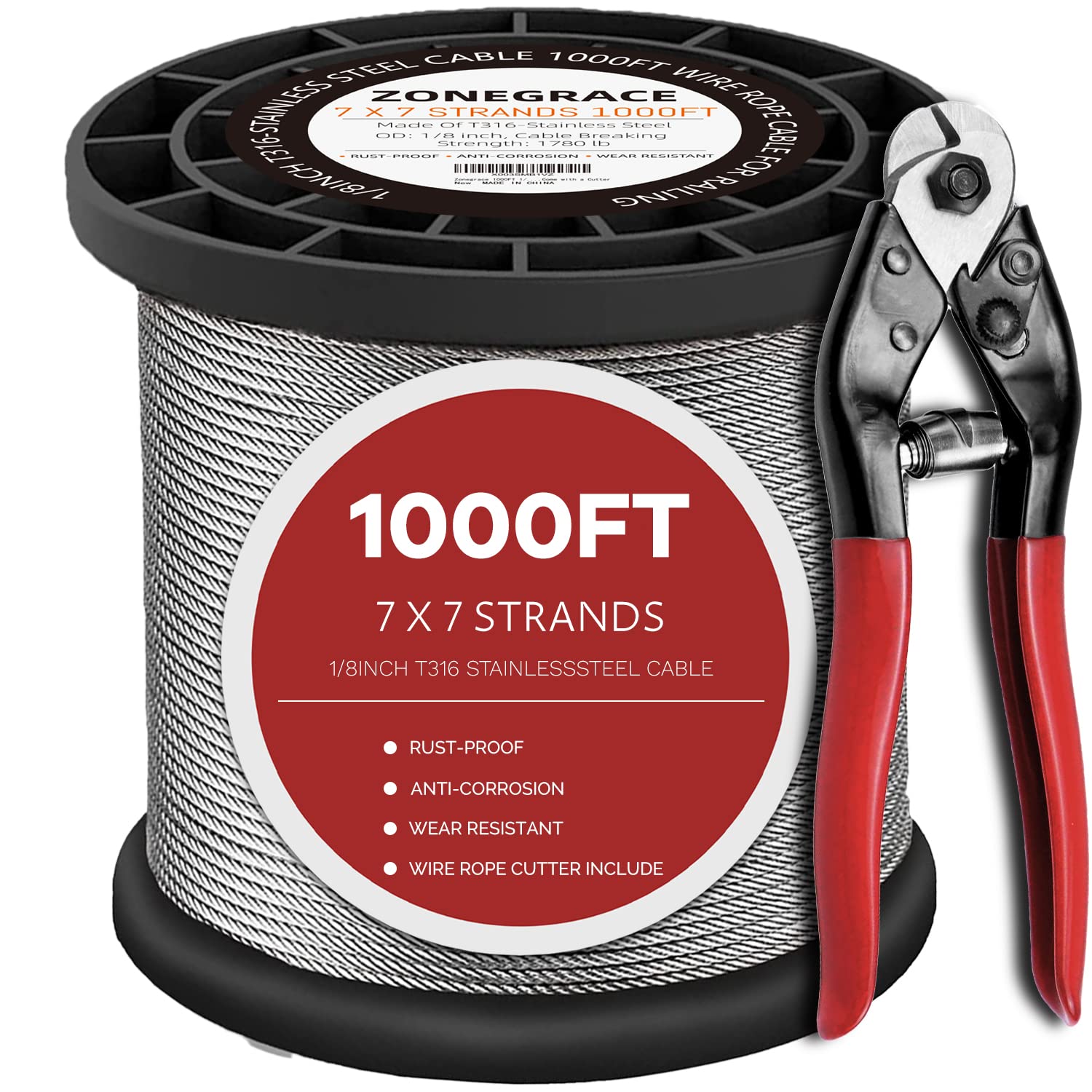 1000FT 1/8 Stainless Steel Cable for Deck Cable Railing System,Premium T316 Airc...