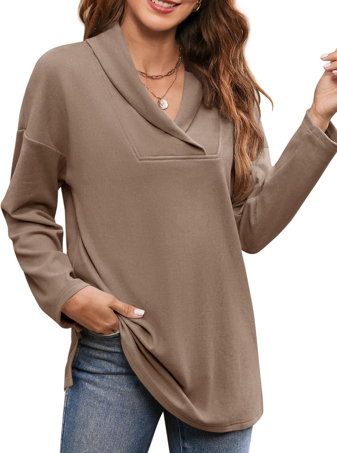 BZB Women Polo Shirts, Special Shawl Neck Tunic Tops, Innovative Long Sleeve Top...